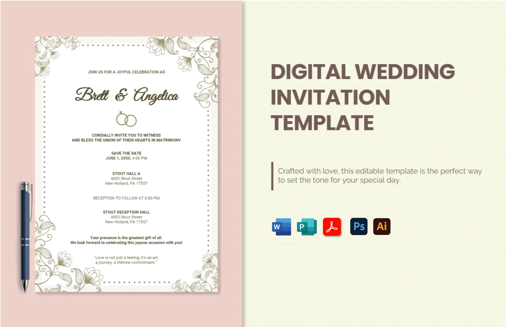 Digital Wedding Invitation Template In Word PSD Illustrator Publisher PDF Download Template