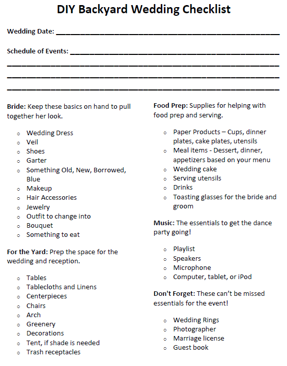 DIY Backyard Wedding Checklist Planning Guide