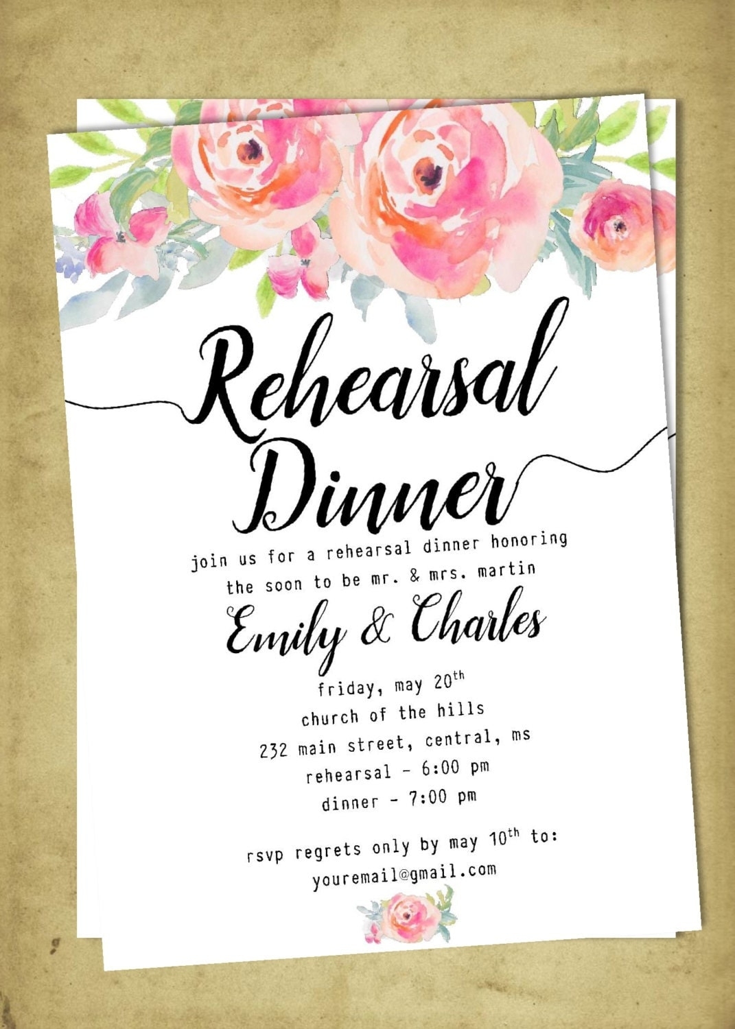 DIY Printable Wedding Rehearsal And Dinner Invitation