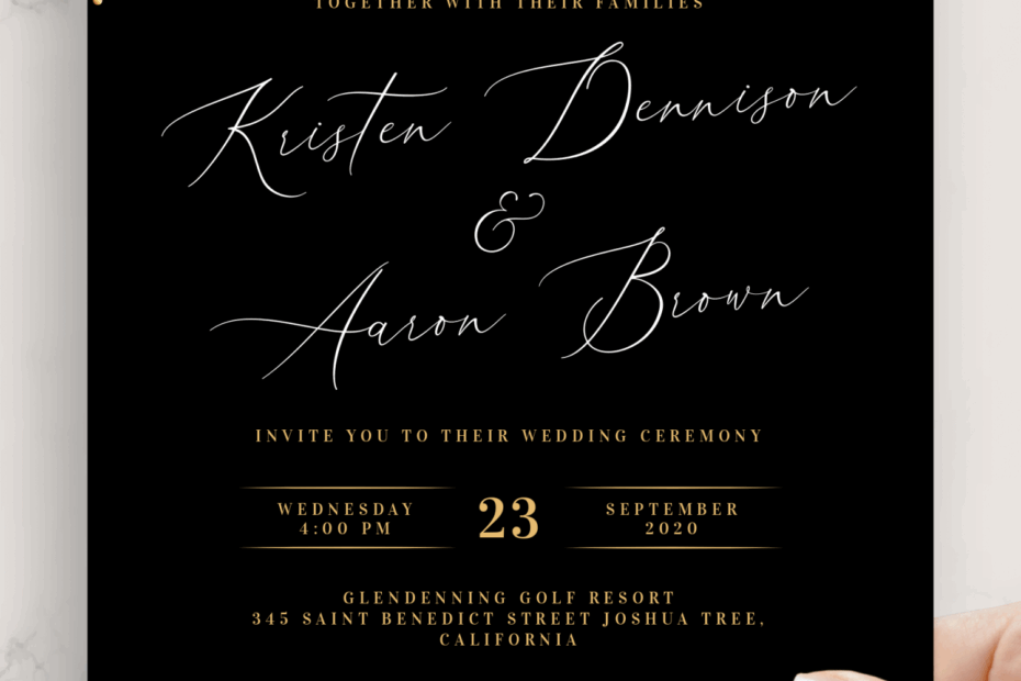 Download Printable Black And Gold Wedding Invitation PDF
