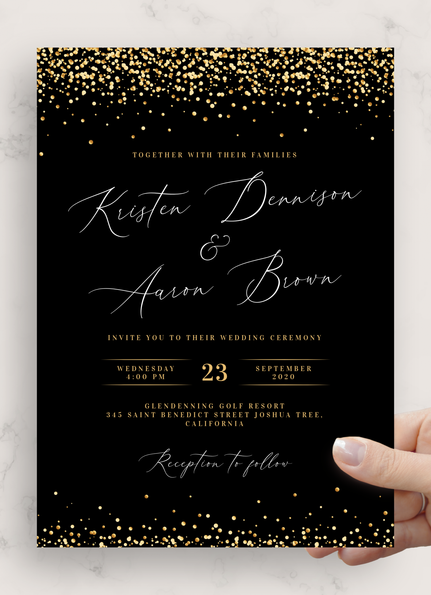 Download Printable Black And Gold Wedding Invitation PDF