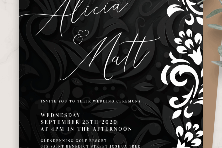 Download Printable Black And White Wedding Invitation PDF