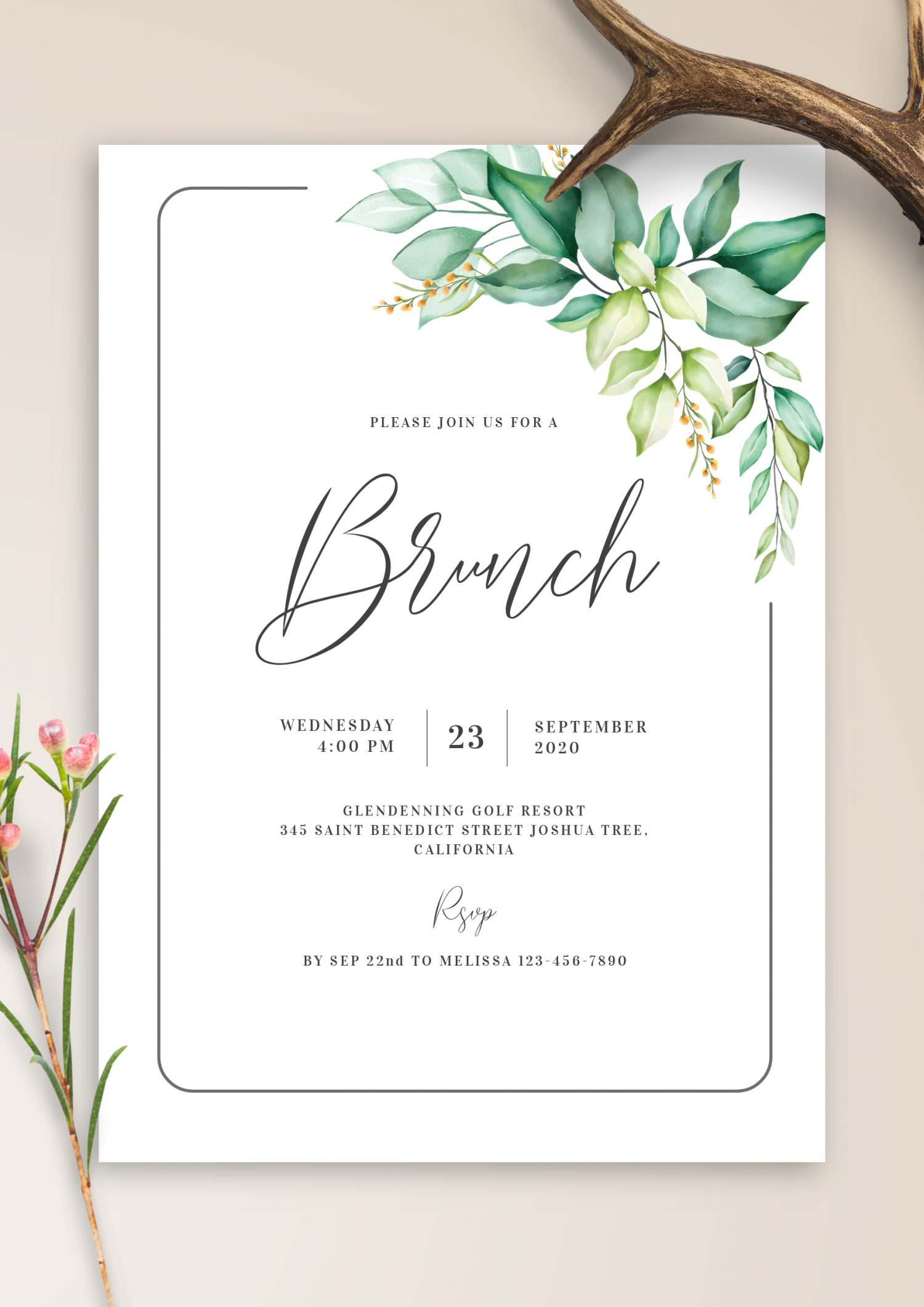 Download Printable Elegant Greenery Brunch Invitation PDF