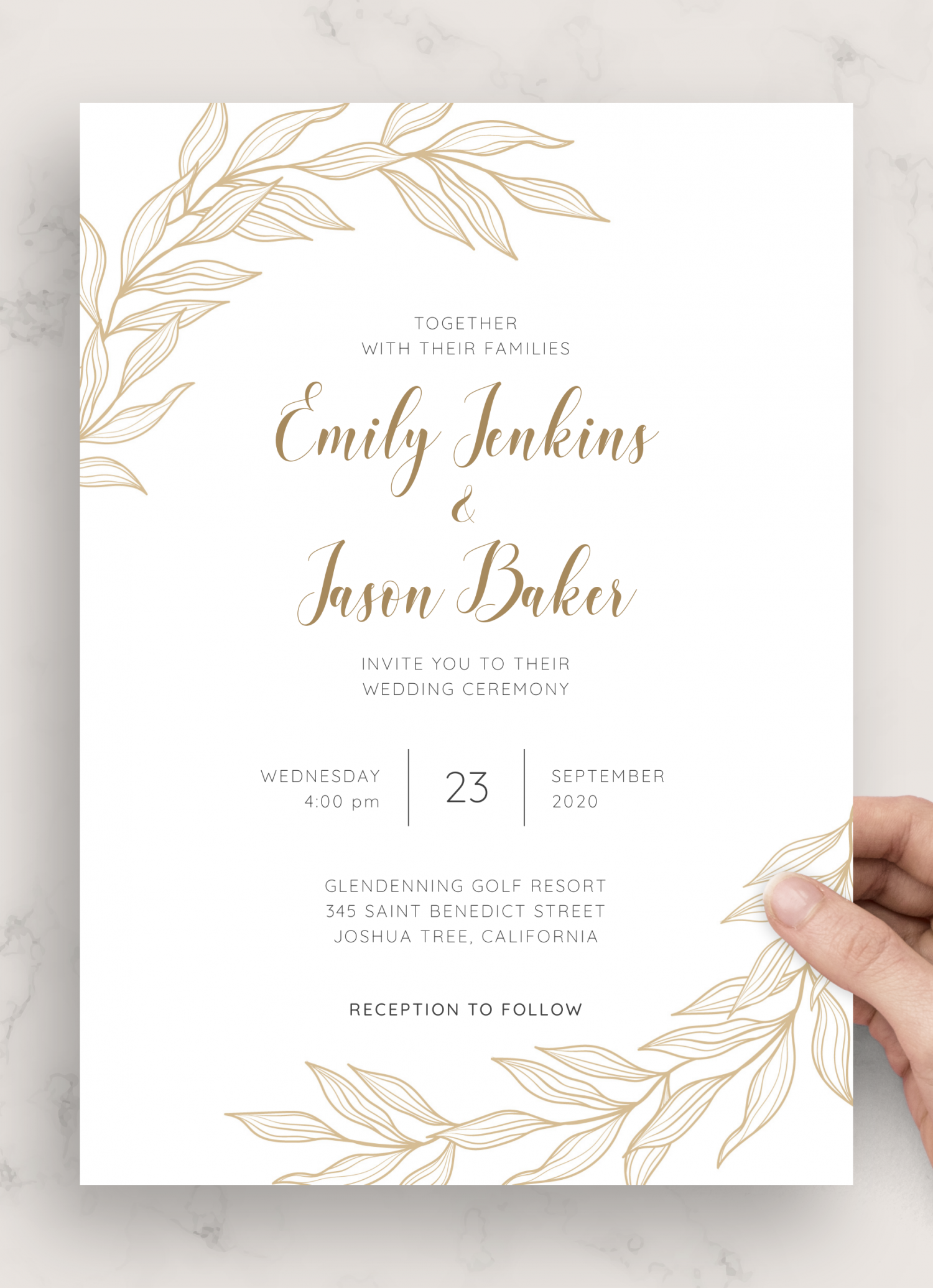 Download Printable Golden Elegant Wedding Invitation Suite PDF