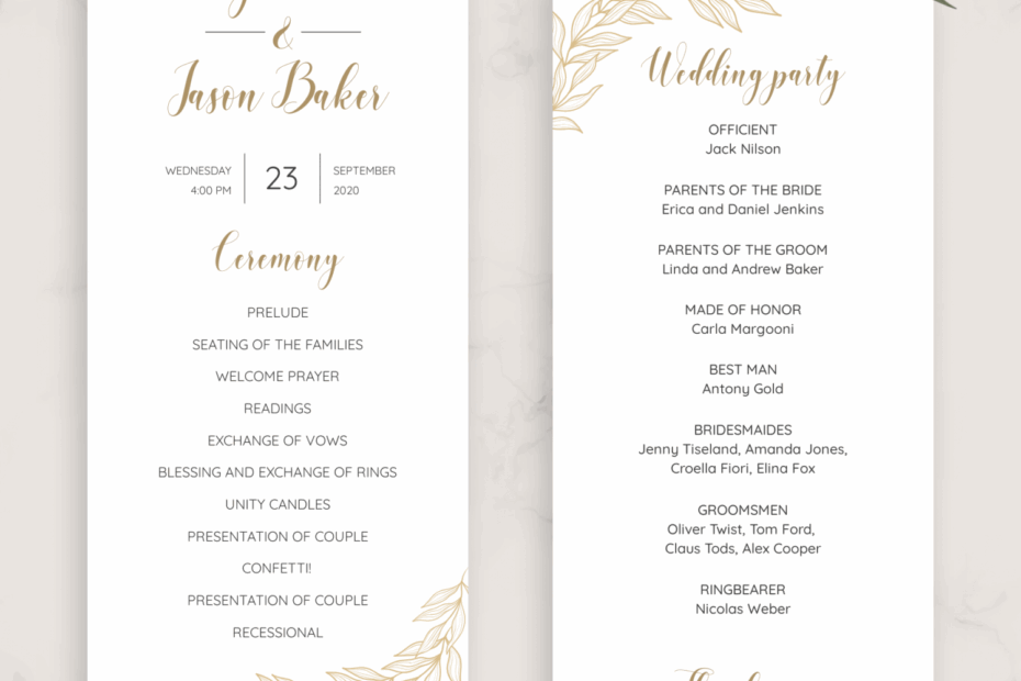 Download Printable Golden Wedding Program PDF