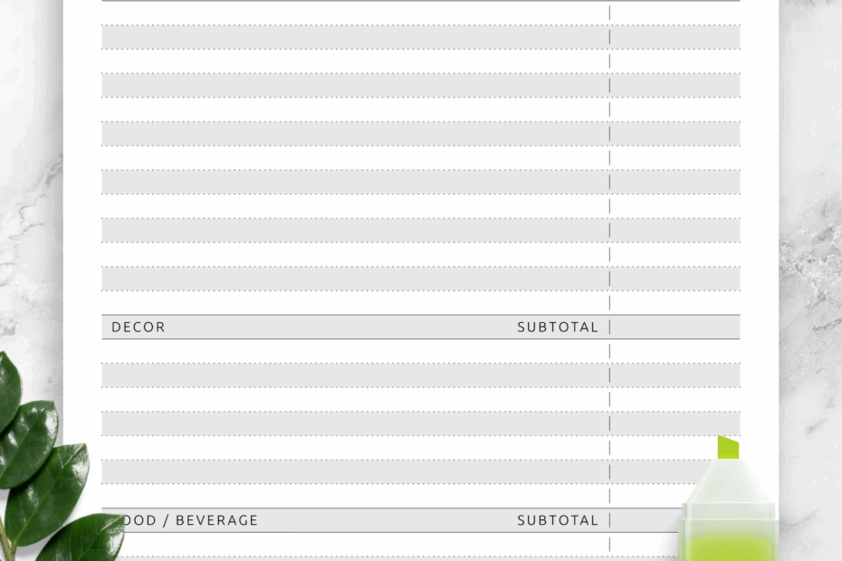 Download Printable Wedding Budget Template Original PDF