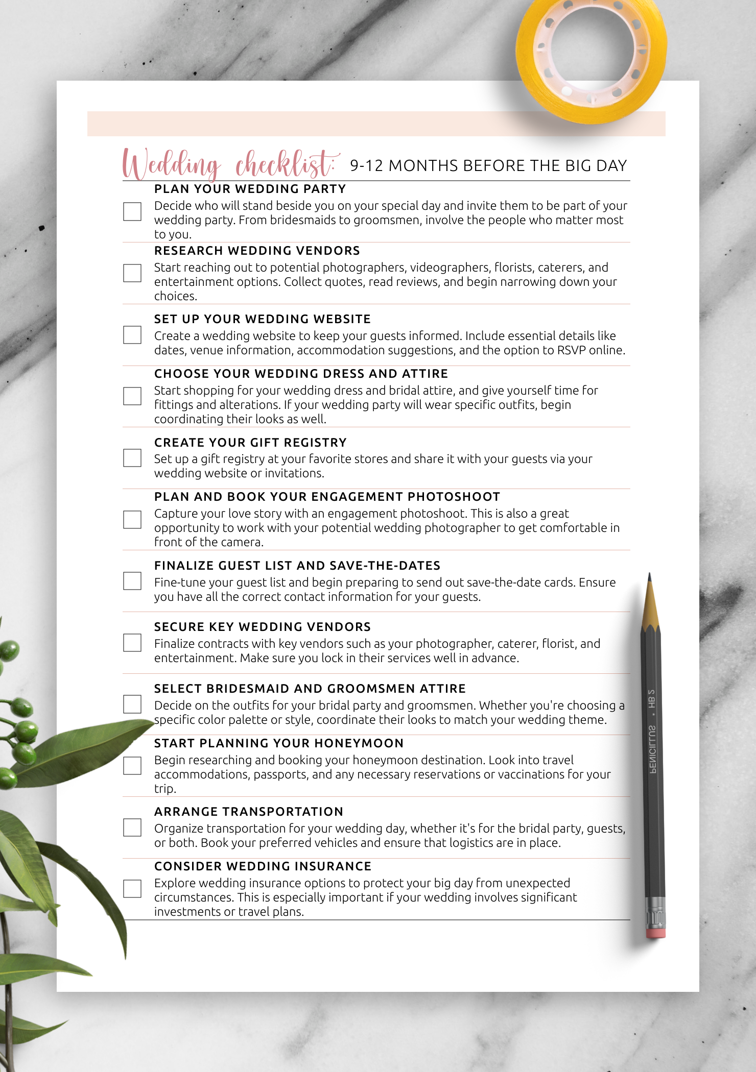 Download Printable Wedding Checklist 9 Months Before The Big Day PDF