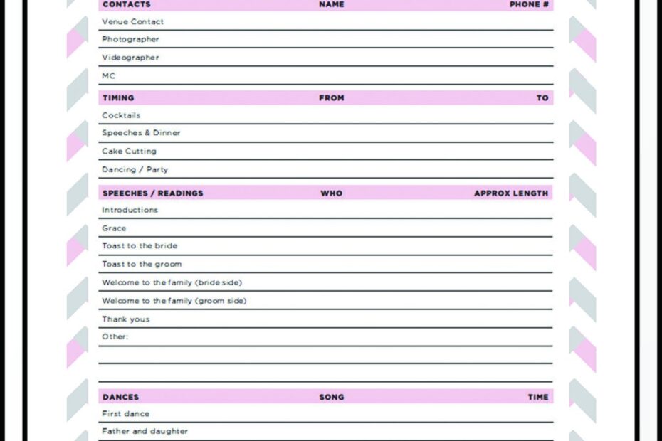Downloadable Free Printable Wedding Planner Worksheets
