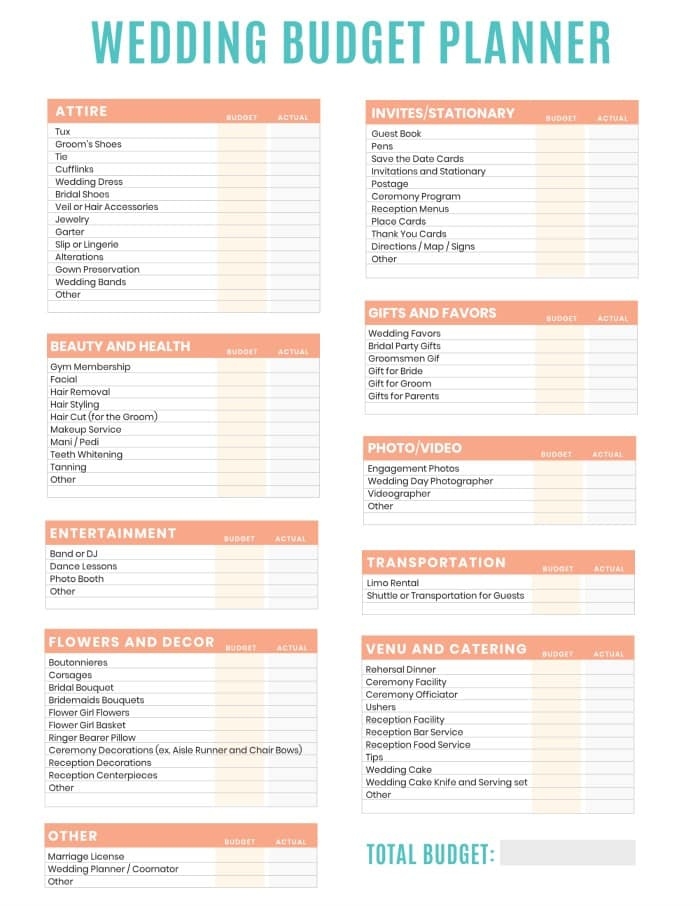 Downloadable Free Printable Wedding Planner Worksheets Printable 