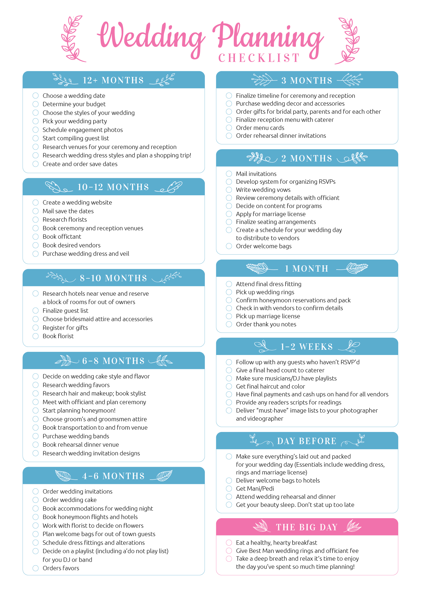 Downloadable Printable Wedding Checklist