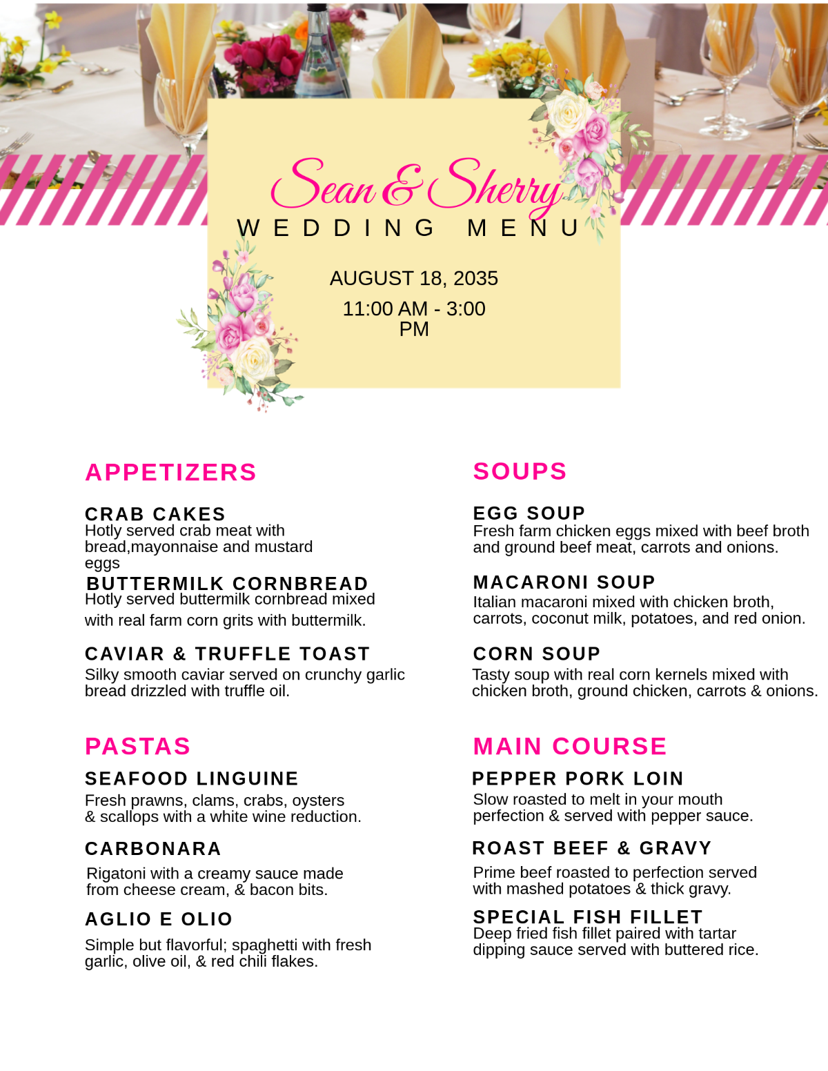 Downloadable Wedding Menu Template Free FREE Printables