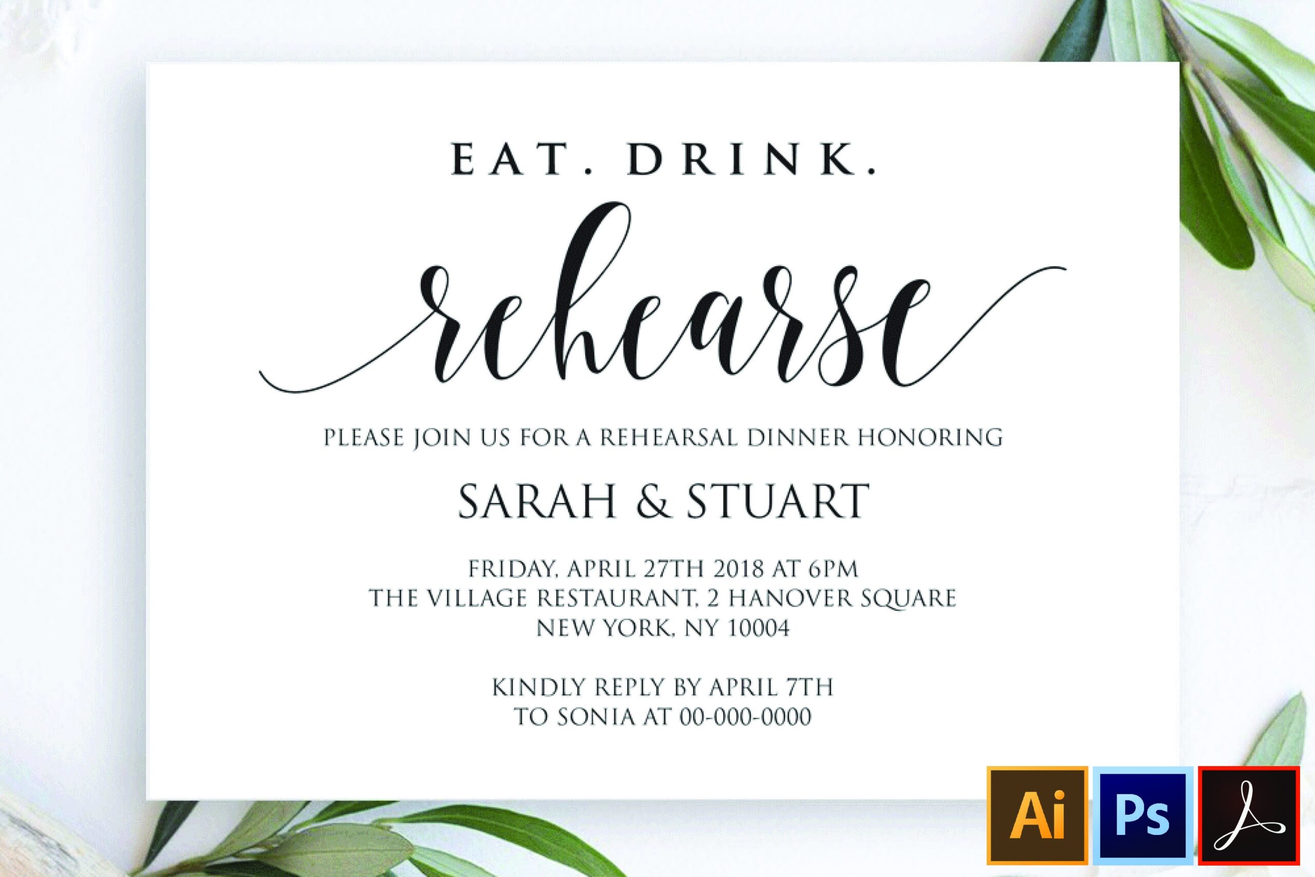Eat Drink Rehearse Rehearsal Dinner Invitation Template