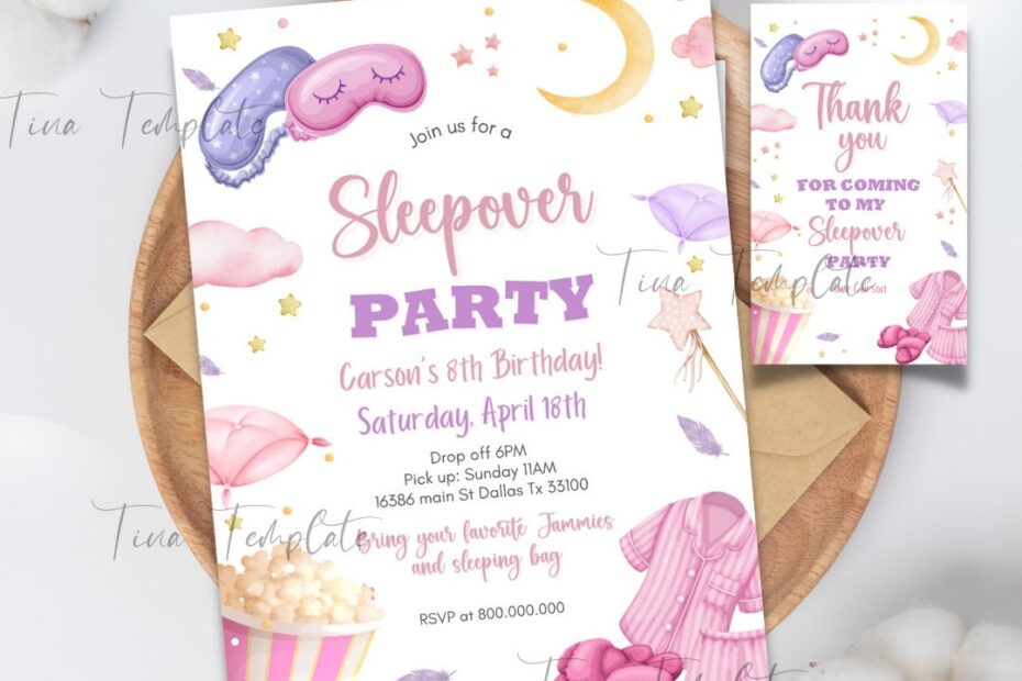 Editable And Printable Sleepover Party Invitation Template Girl Sleepover Invitation Sleepover Party Thank You Tag Template Etsy