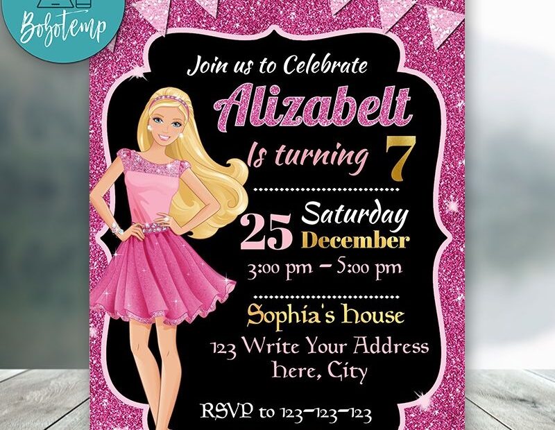 Editable Barbie Invitations Instant Download