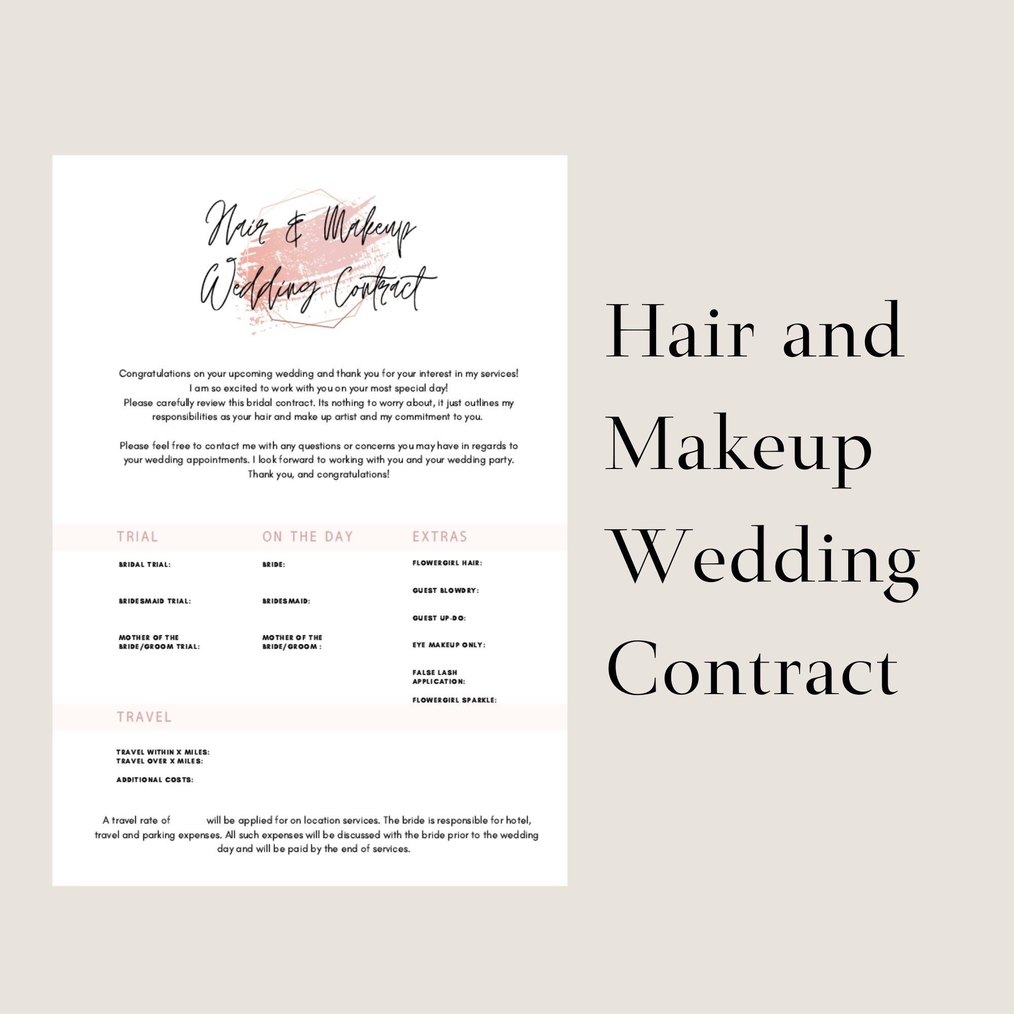 Editable Bridal Hair Makeup Services Contract Template Including Event 