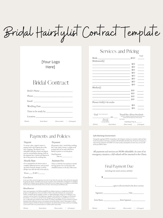 Editable Bridal Hairstylist Contract Etsy