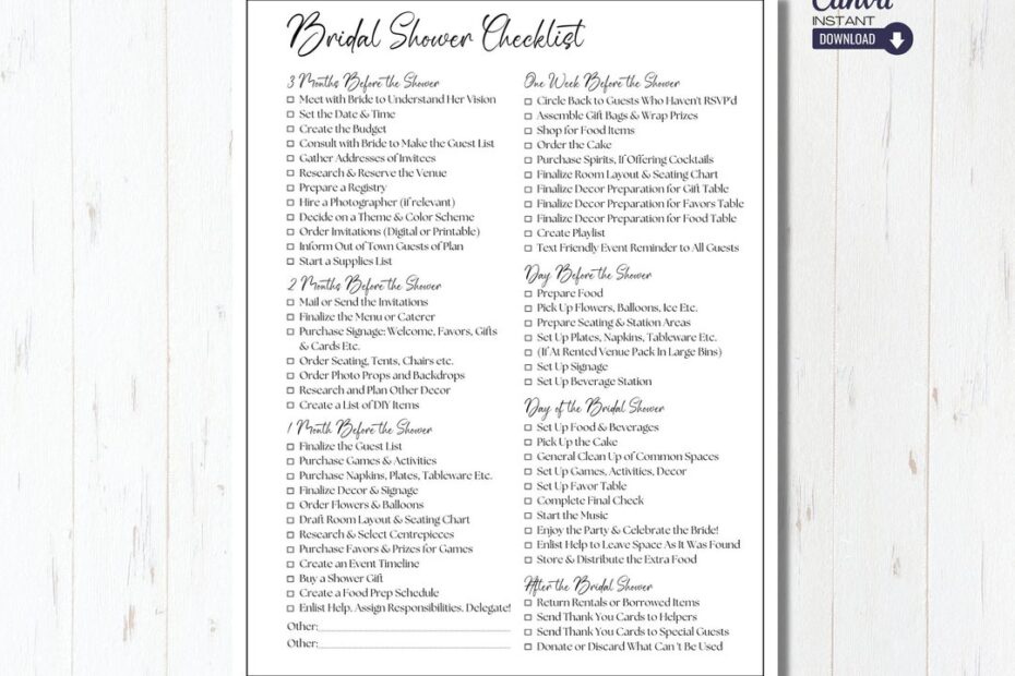 Editable Bridal Shower Planning Checklist Template Printable Wedding Shower Planner Bridal Shower Checklist Bridal Shower List Etsy