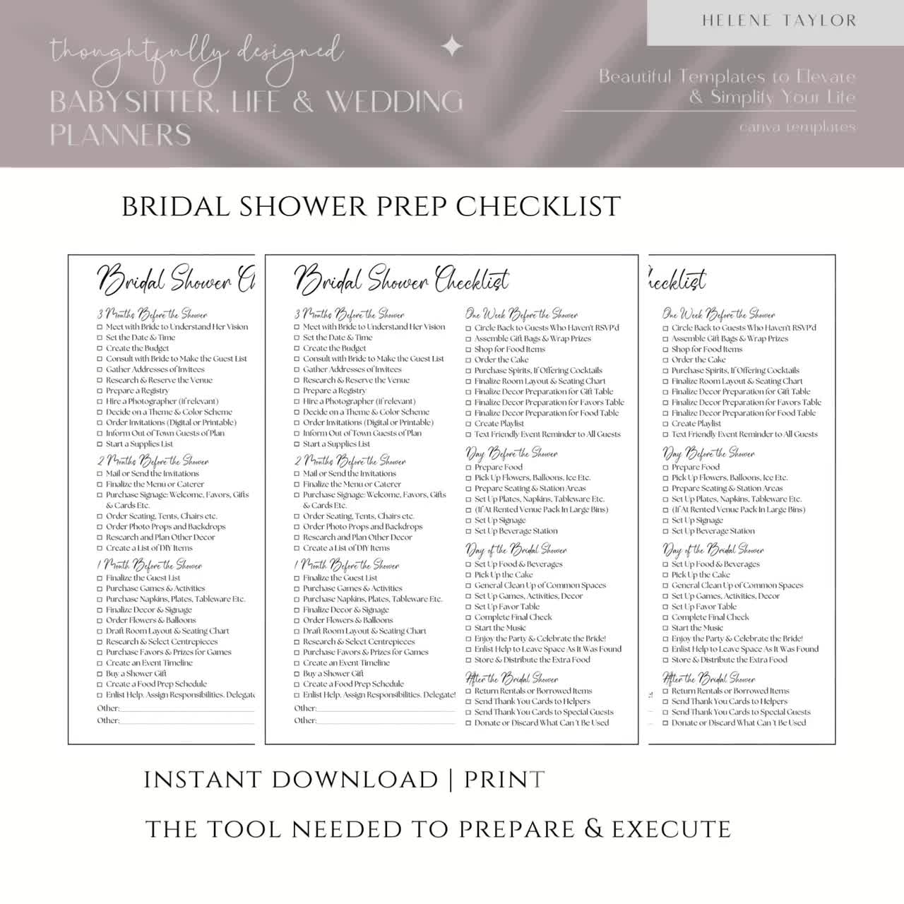 Editable Bridal Shower Planning Checklist Template Printable Wedding Shower Planner Bridal Shower Checklist Bridal Shower List