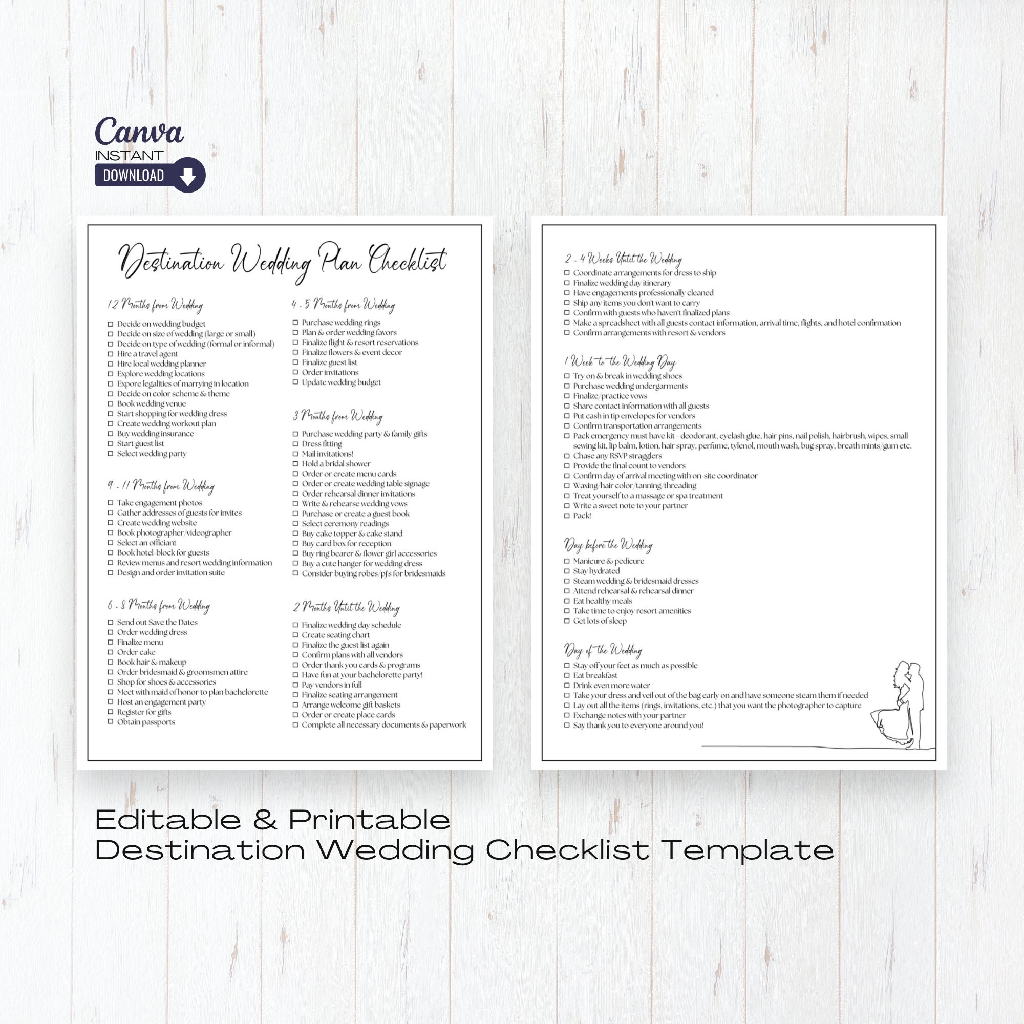 Editable Destination Wedding Checklist Printable Wedding Checklist 