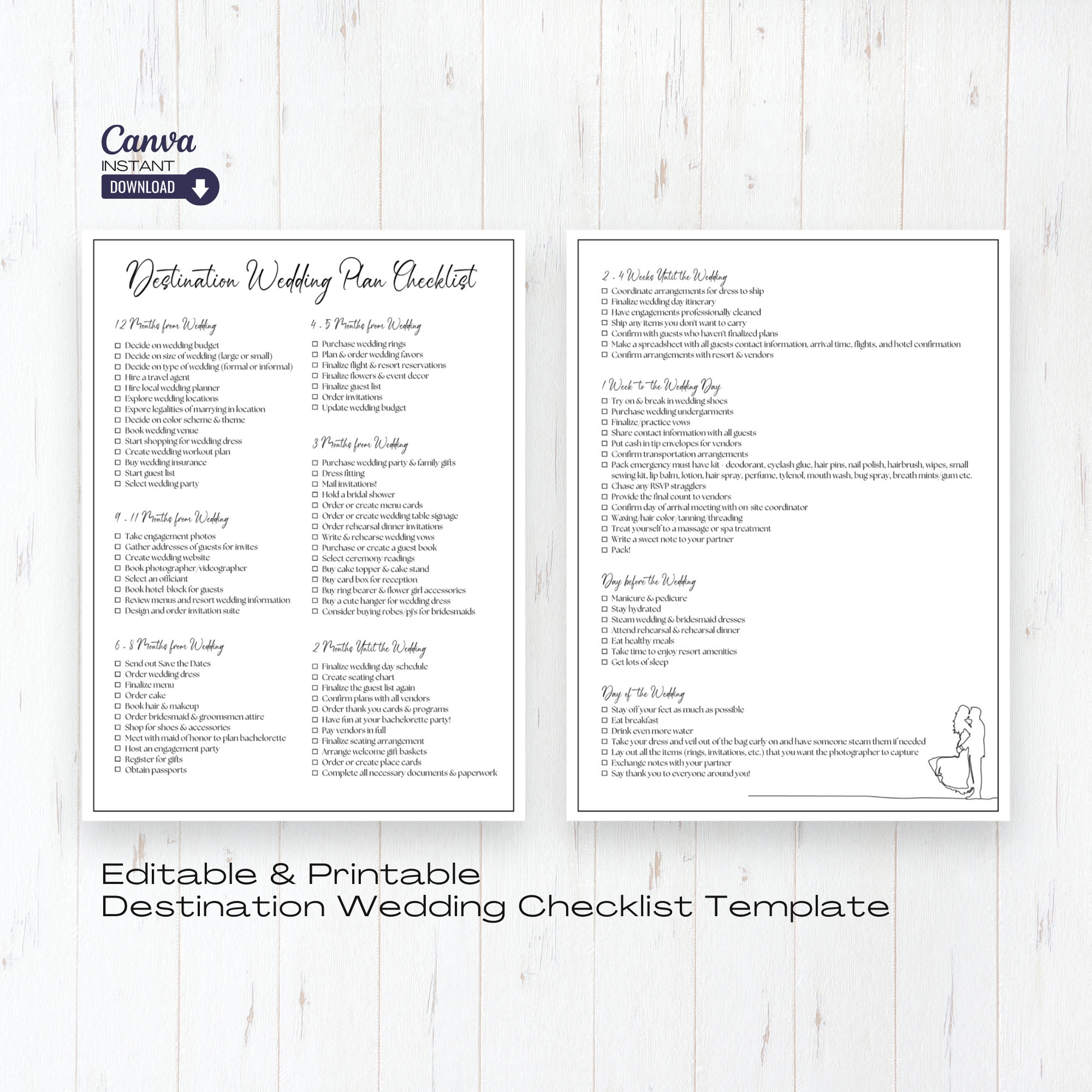 Editable Destination Wedding Checklist Printable Wedding Checklist 