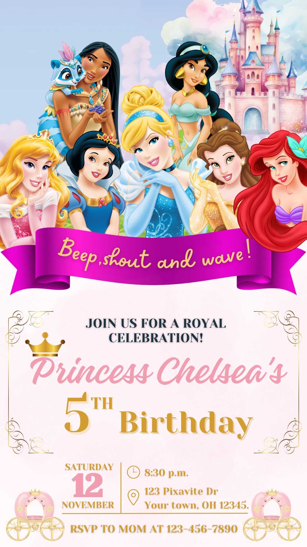 Editable Disney Princess Birthday Invitation Template Beautiful Invite