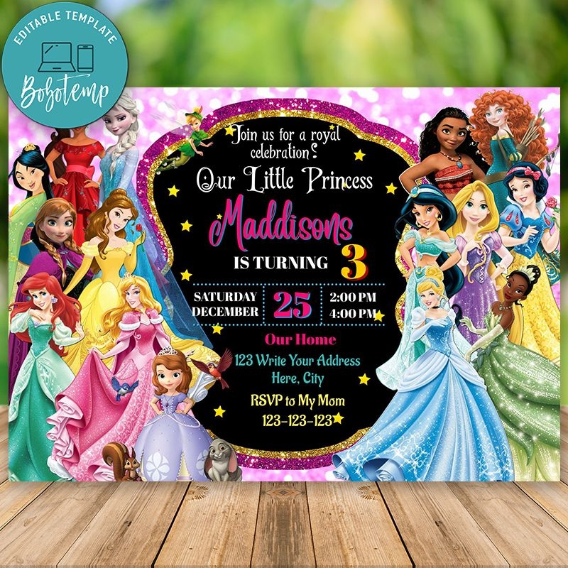 Editable Disney Princess Invitation Digital File Bobotemp