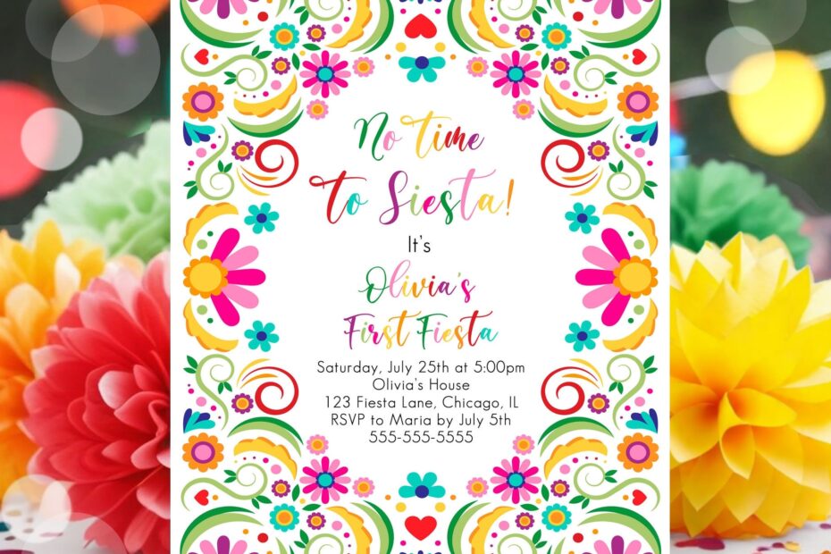Editable Fiesta Invitation First Fiesta Birthday Mexican 1st Birthday Party Mexican Floral Girl Kids Printable Invitation Template Corjl FE1 Etsy