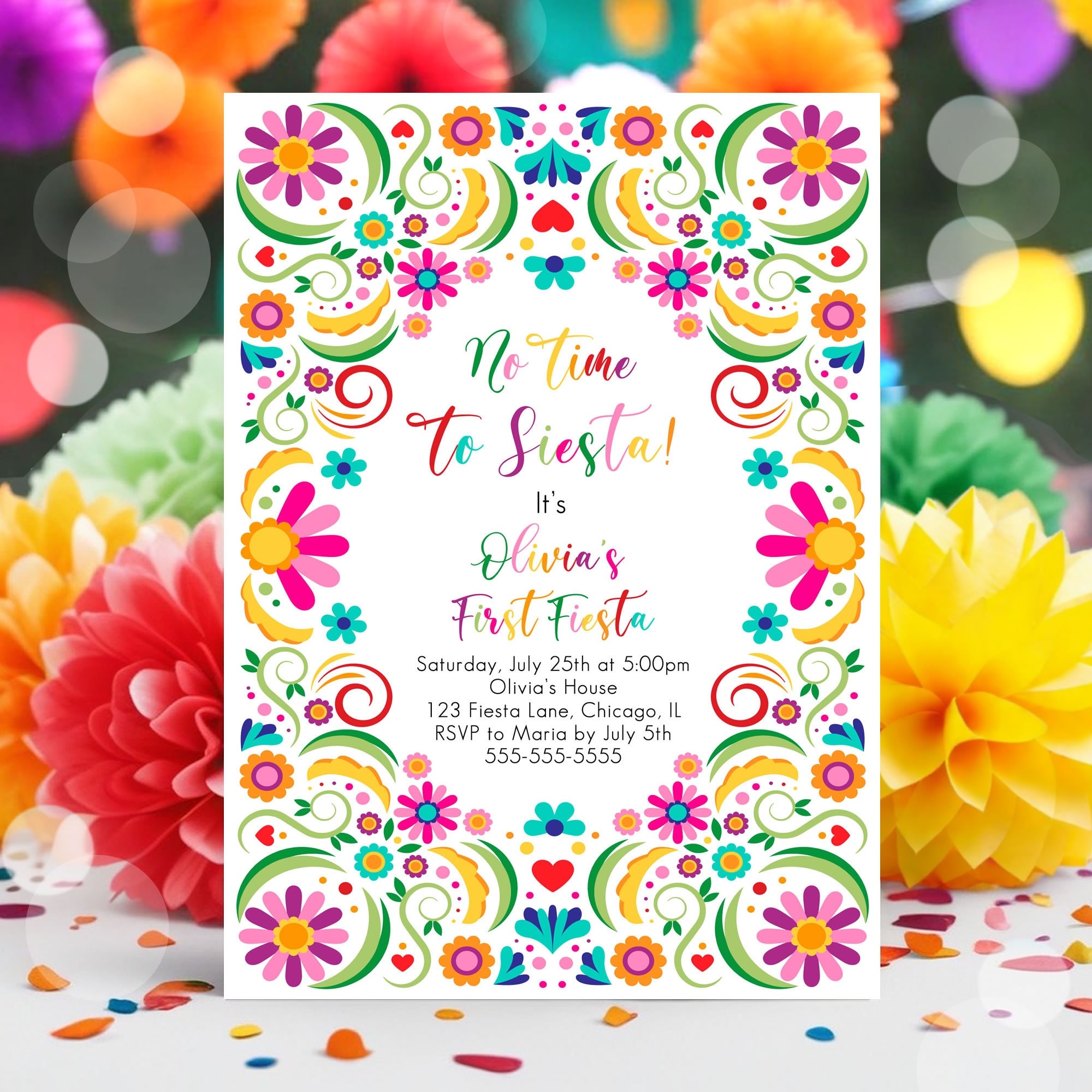 Editable Fiesta Invitation First Fiesta Birthday Mexican 1st Birthday Party Mexican Floral Girl Kids Printable Invitation Template Corjl FE1 Etsy