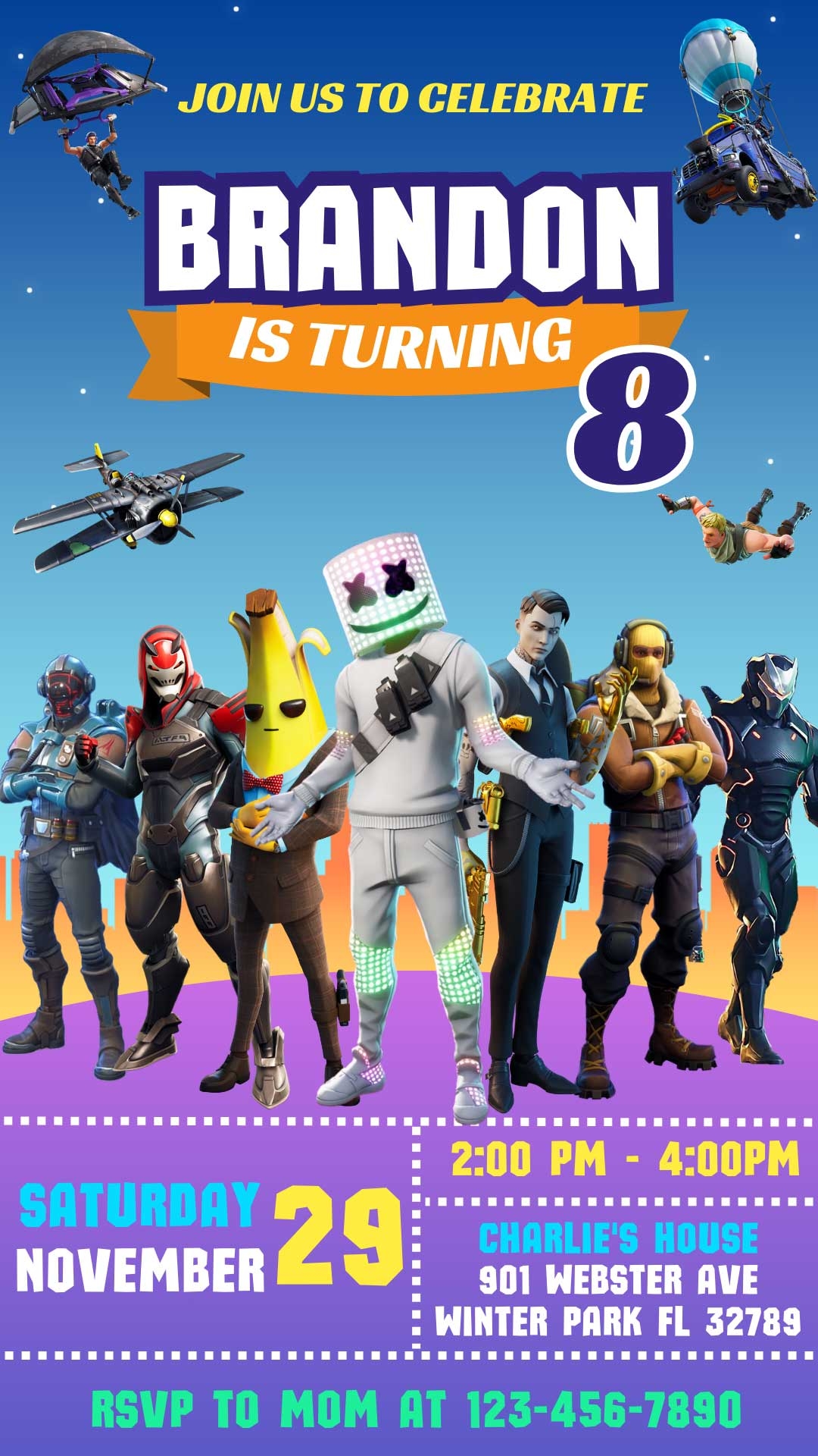 Editable Fortnite Birthday Party Invitation Template Super Invite