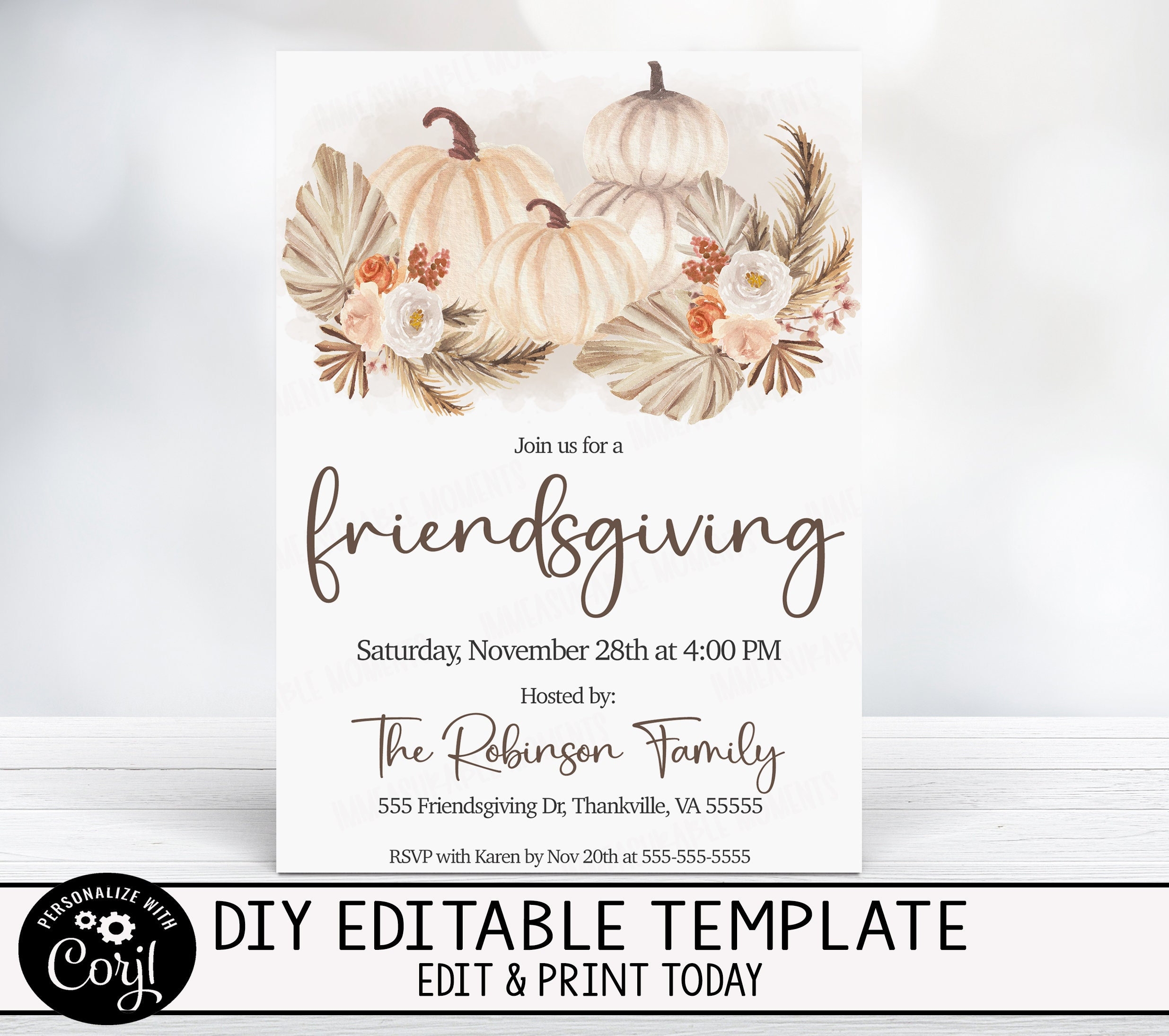 EDITABLE Friendsgiving Invitation Card Fall Thanksgiving Dinner 