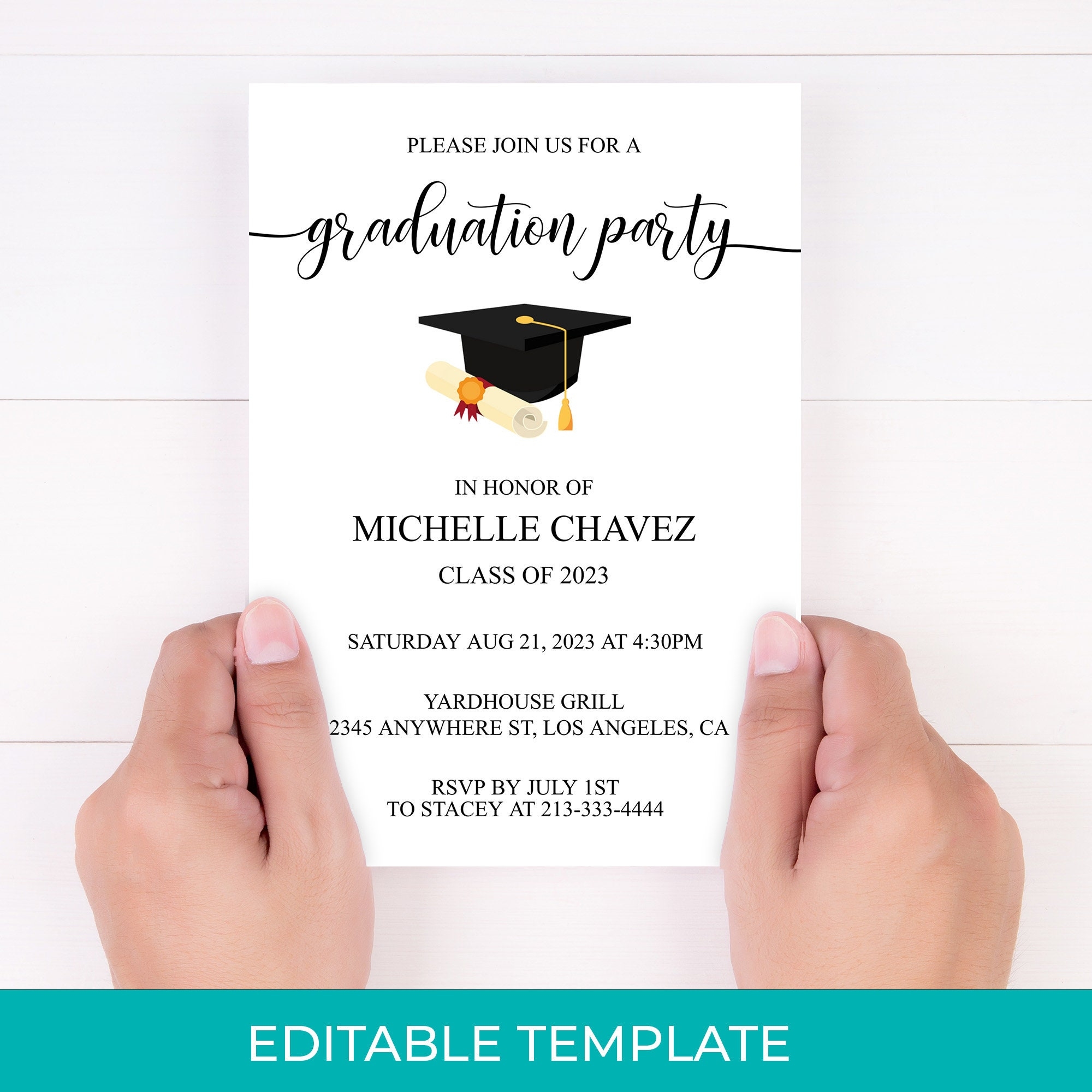 Editable Graduation Invitation Template Simple Graduation Invitation Graduation Announcement Party Invite Instant Download Minimalist 5x7 Etsy