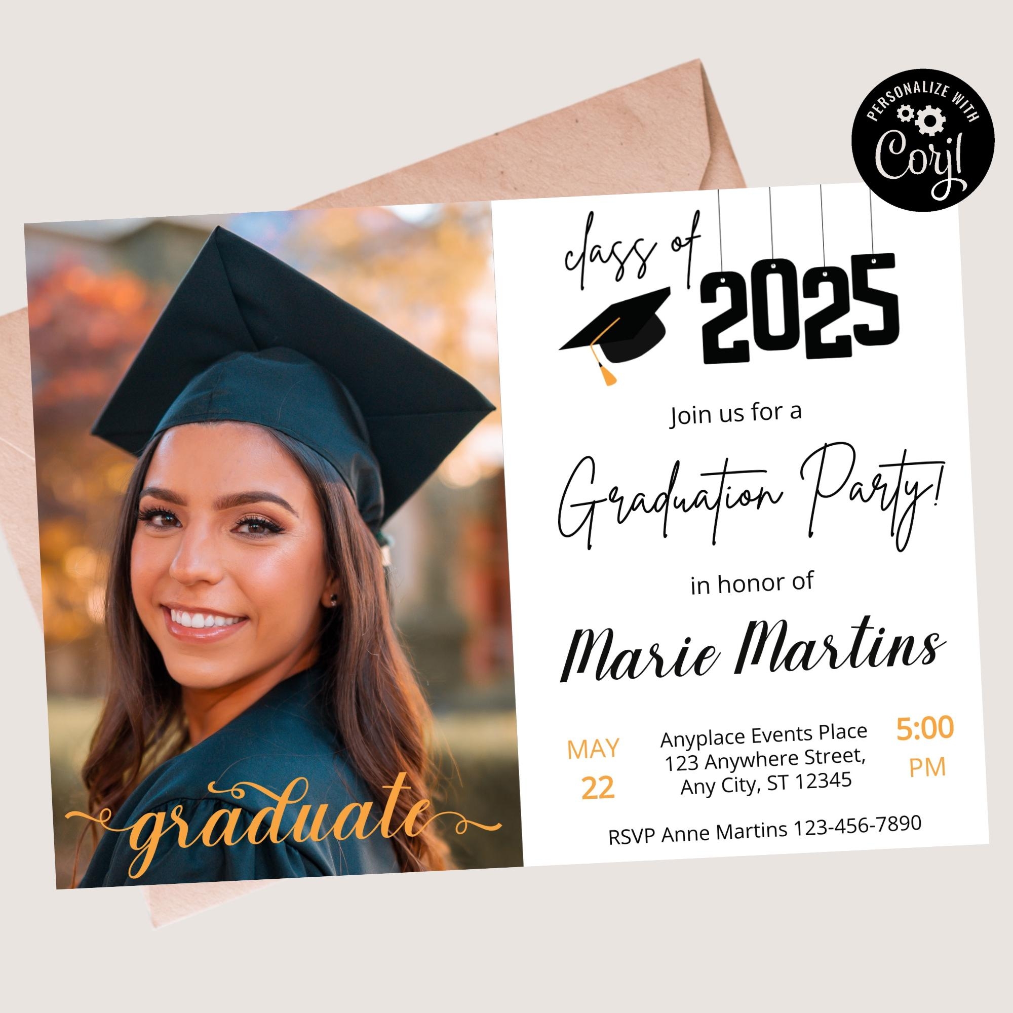 Editable Graduation Party Invitation Template With Photos For Instant Digital Download Senior Grad Announcement Print Celebration Invite Etsy