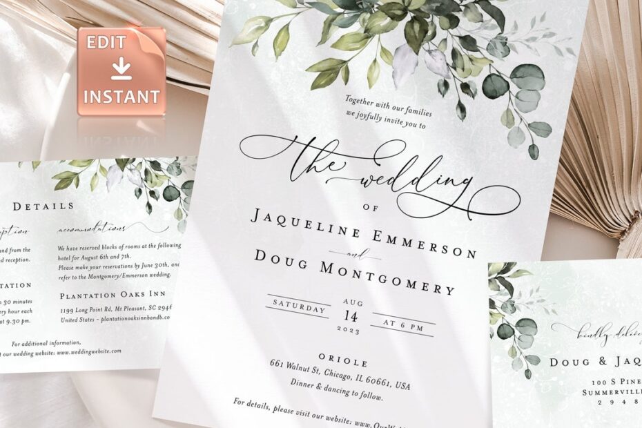 Editable Greenery Wedding Invitation Template Boho Watercolor Eucalyptus Wedding Invite Bohemian Wedding Templates Instant Download REESE Etsy