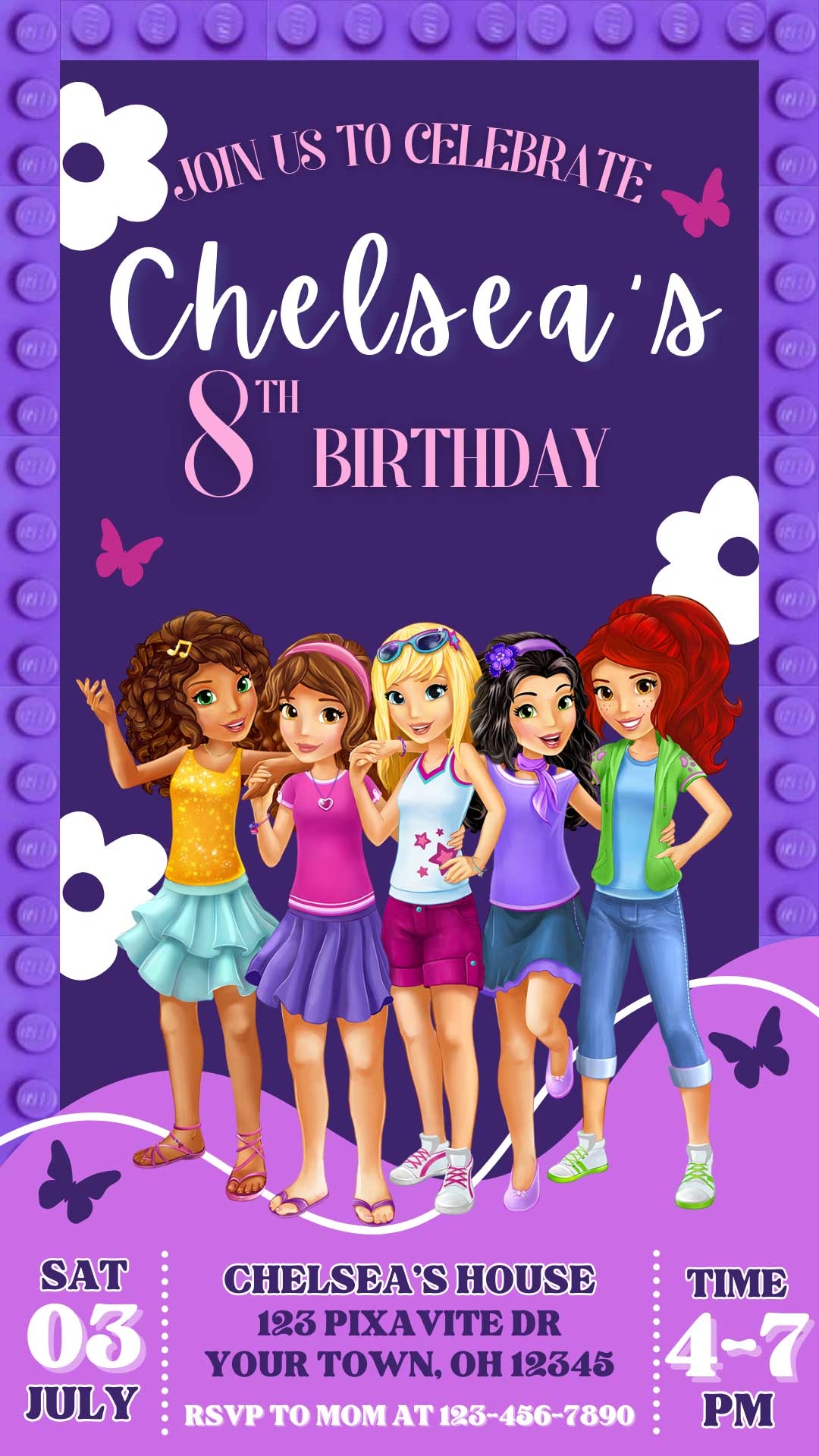 Editable Lego Friends Birthday Invitation Template Cute Invite