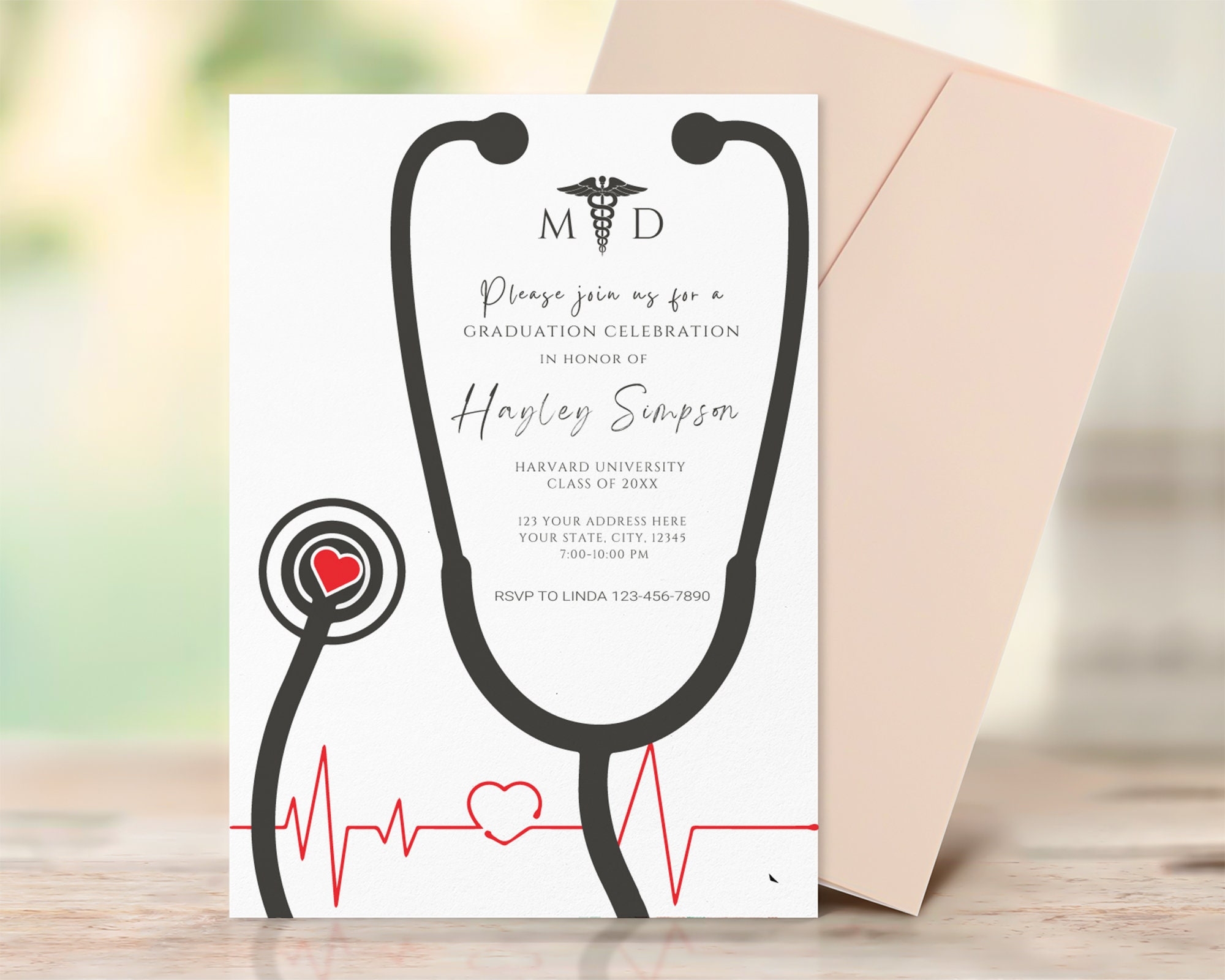 Editable Medical Graduation Invitation MD Graduation Party 