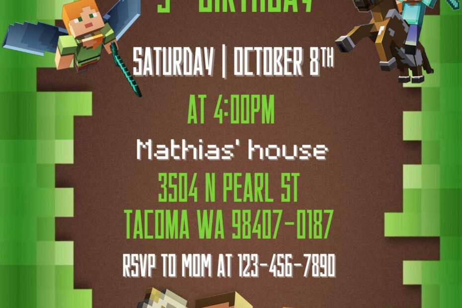 Editable Minecraft Birthday Invitation Template Fantastic Invite