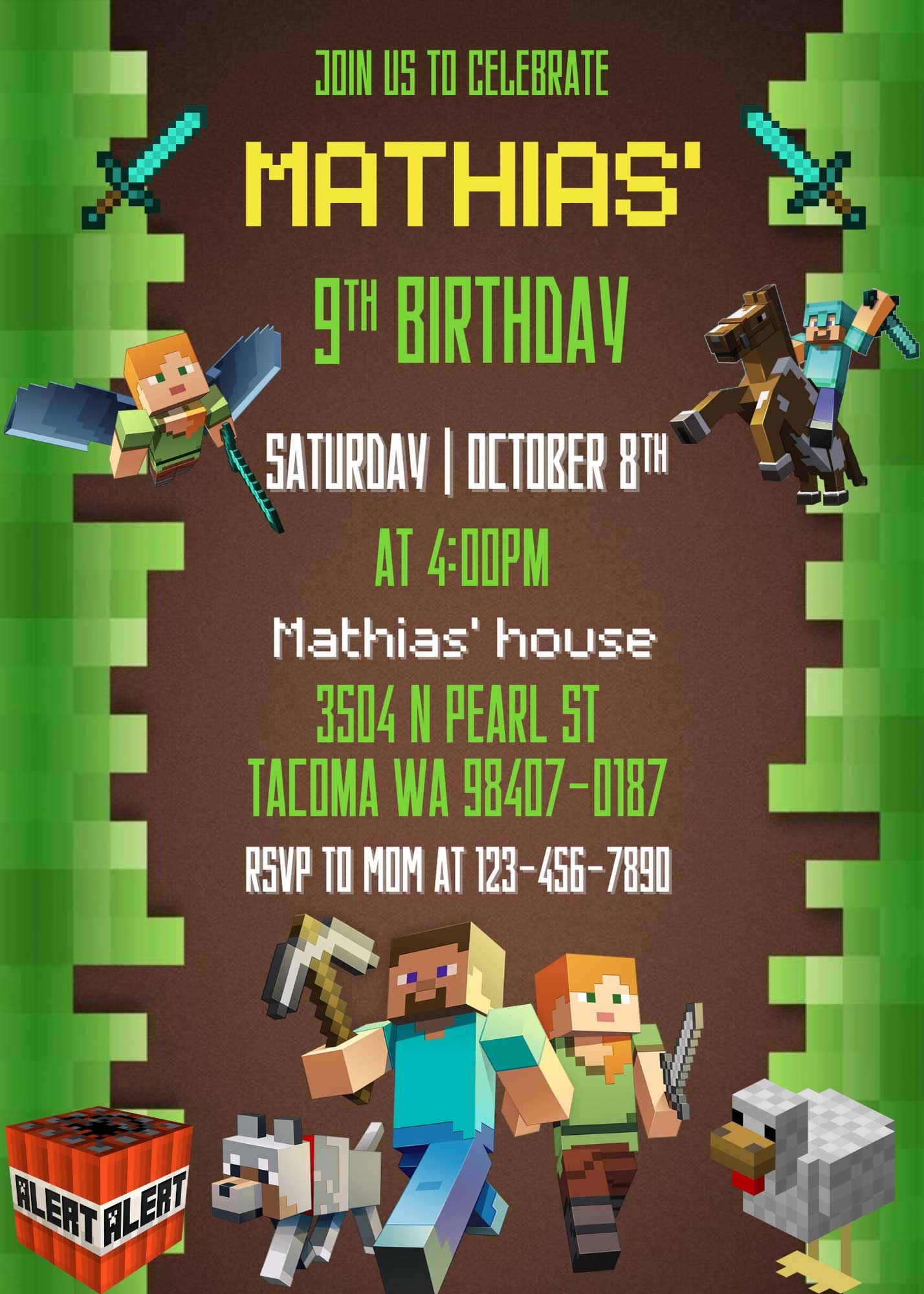 Editable Minecraft Birthday Invitation Template Fantastic Invite