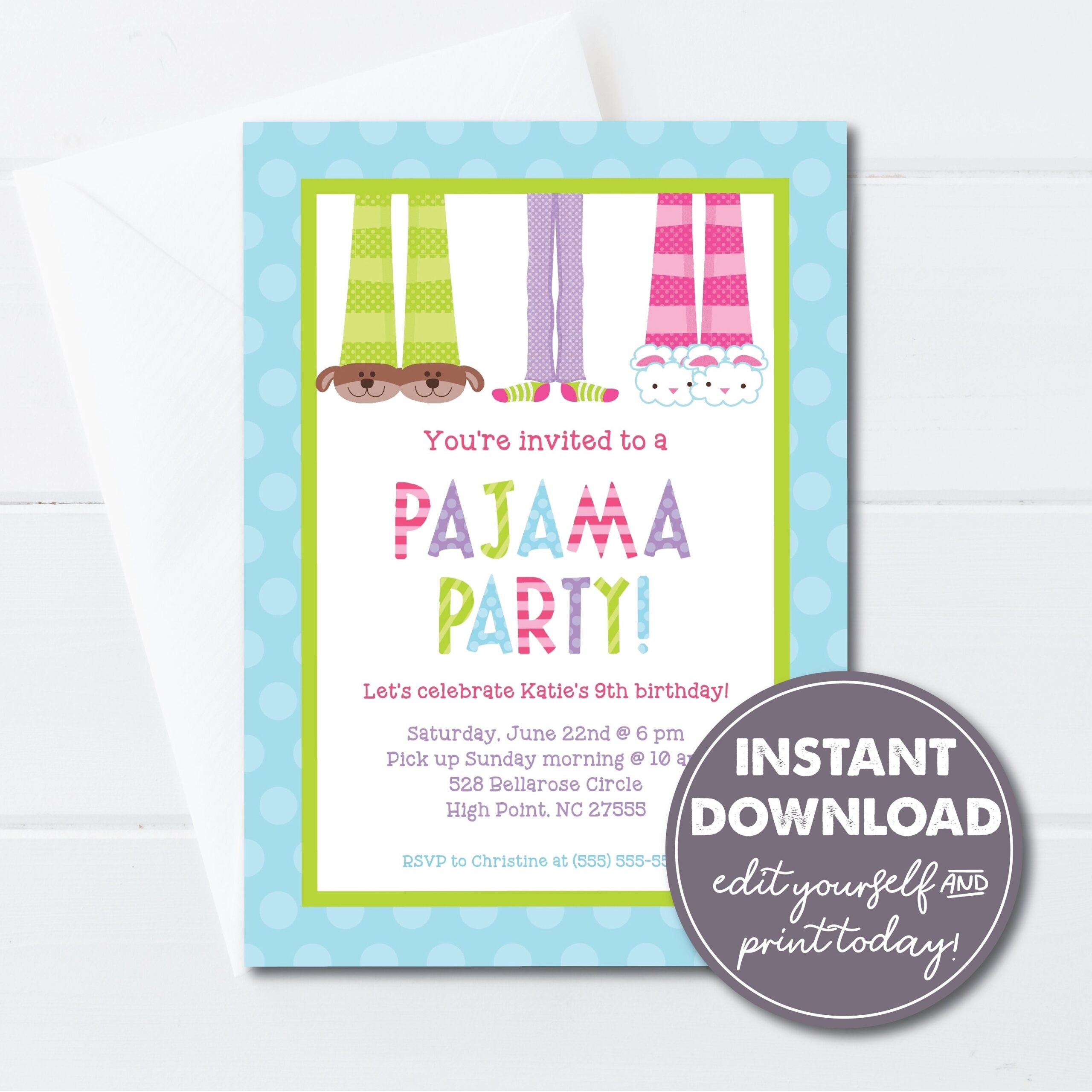 Editable Pajama Party Birthday Invitation Template Tween Girl Party INSTANT DOWNLOAD Sleepover Slumber Birthday Party 0127 Etsy