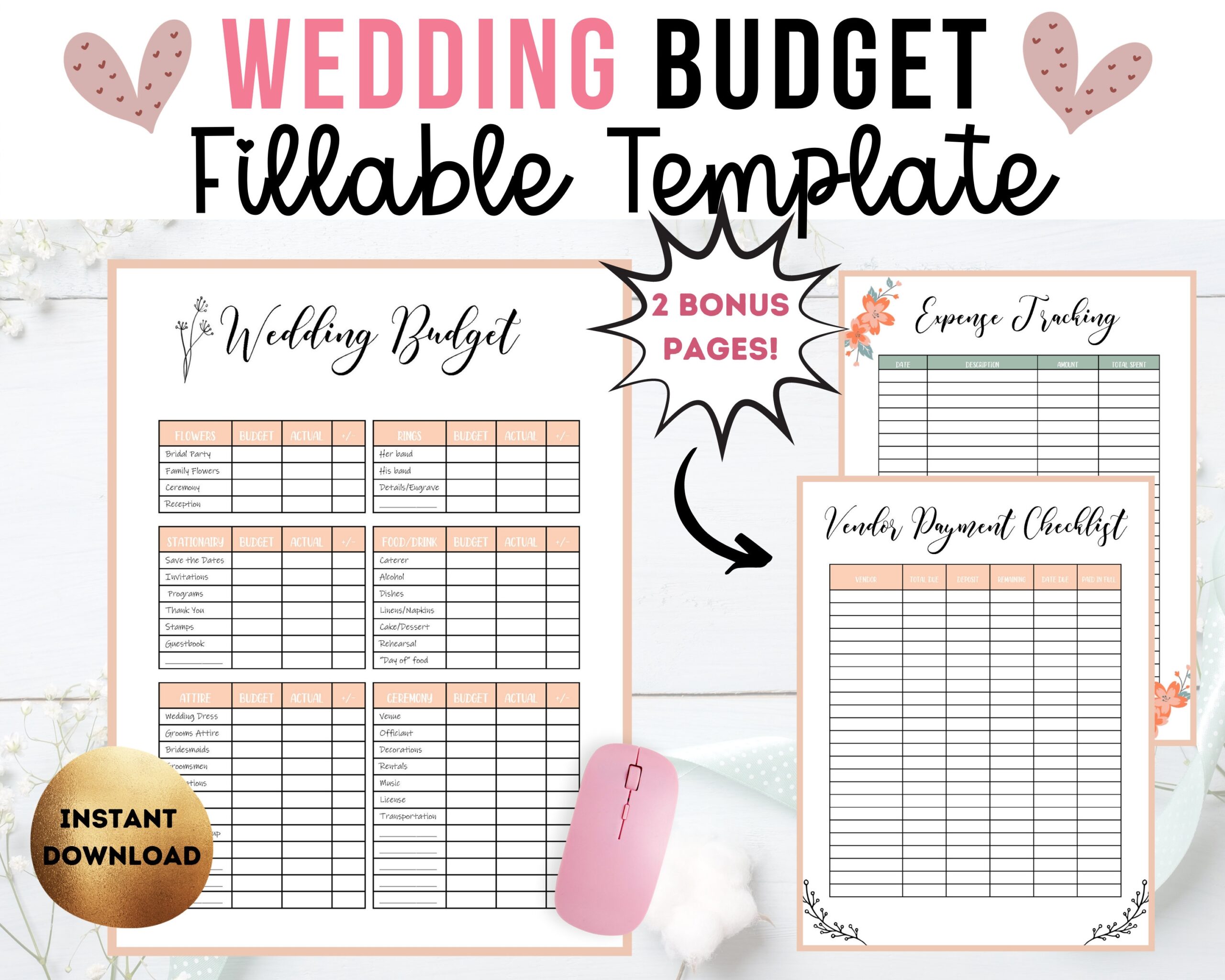 Editable PDF Wedding Budget Planner Wedding Planner Printable Wedding Cost Wedding Finance Spending Planner INSTANT Download Etsy