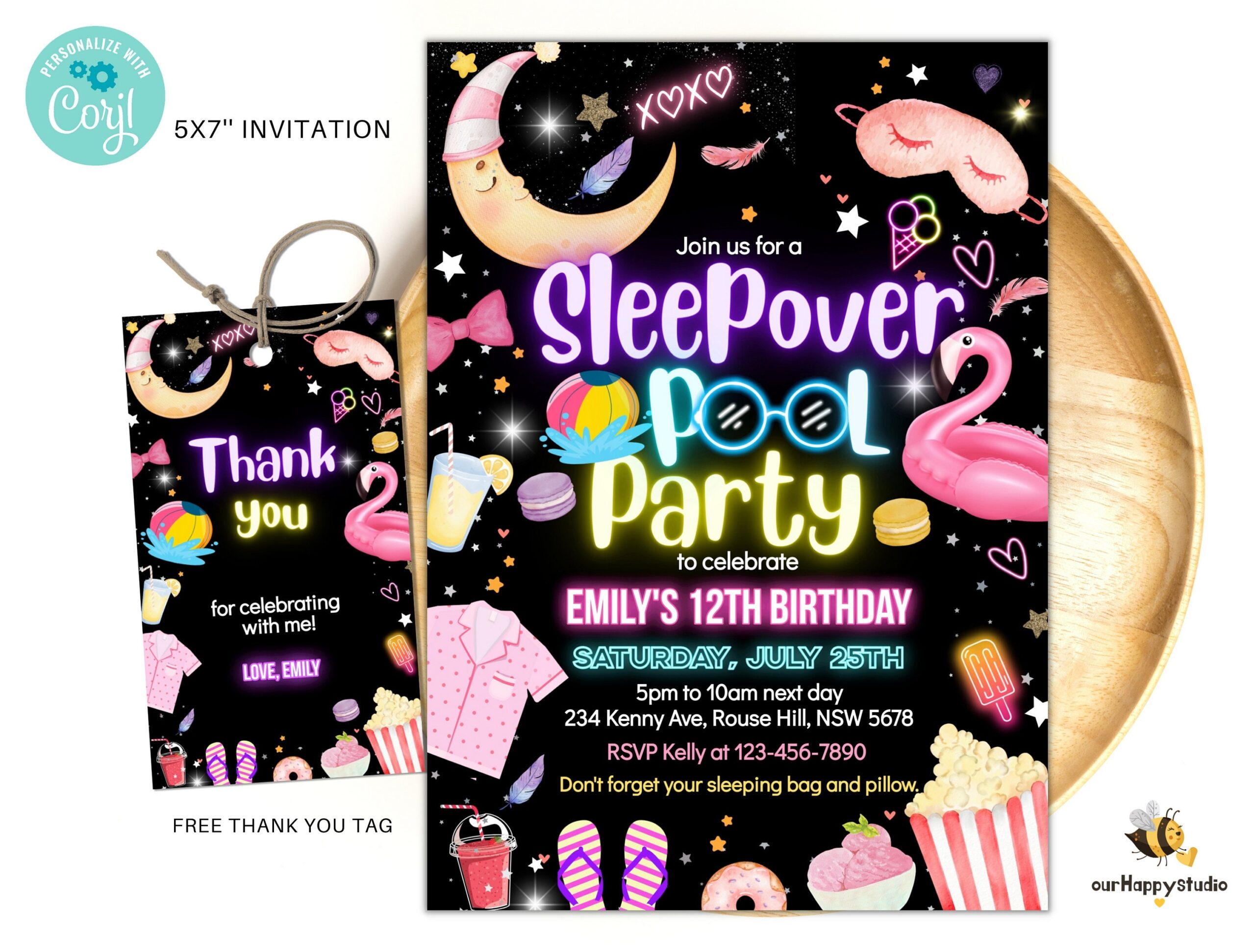 Editable Sleepover Pool Birthday Invite Slumber Party Birthday Invitation Pink Girl Spa Tween Teen Pool Party Digital Download Template SP01 Etsy