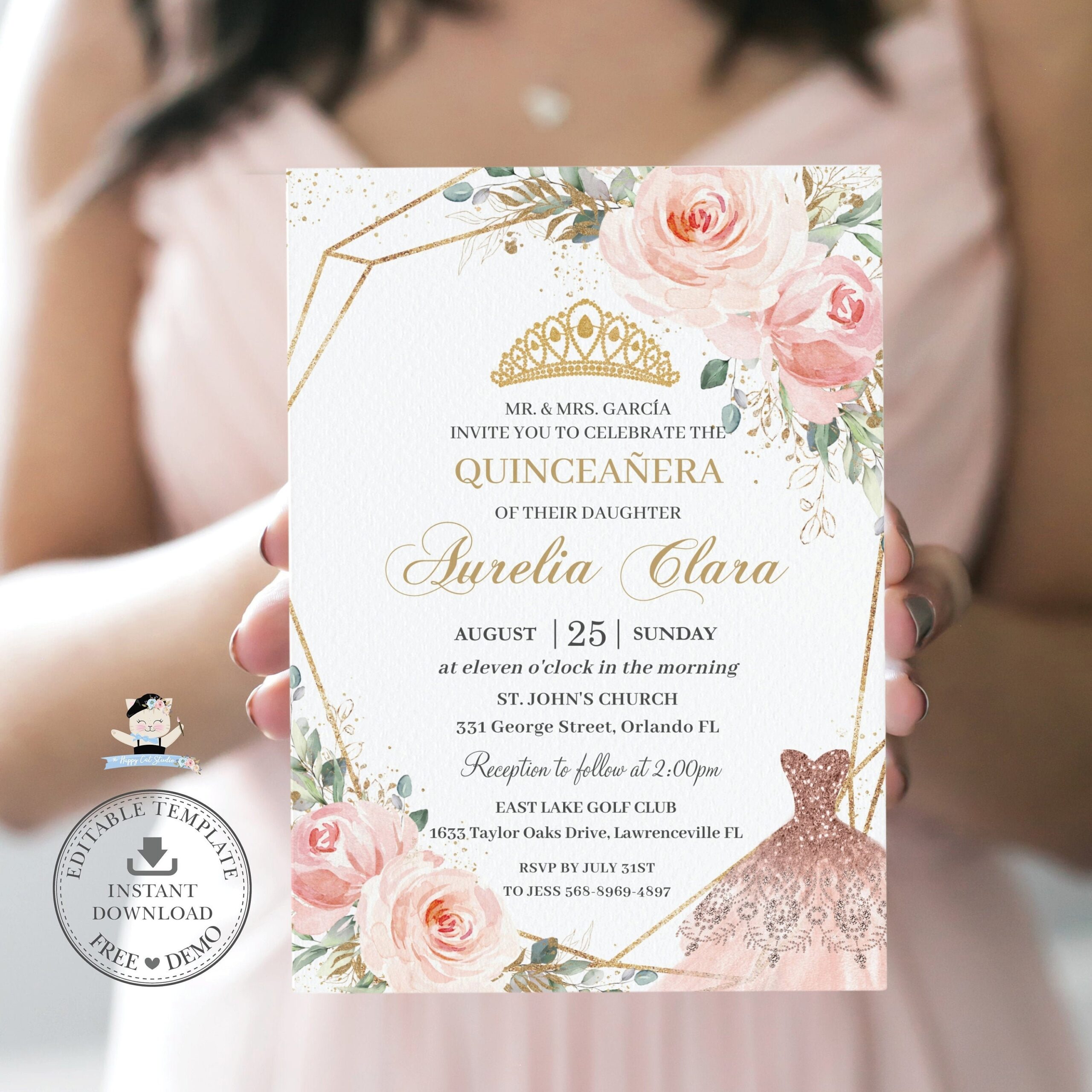 EDITABLE TEMPLATE Quinceanera Mis Quince Anos Chic Blush Pink Floral Rose Flowers Dress 15th Birthday Invitation INSTANT Download QC1 Etsy