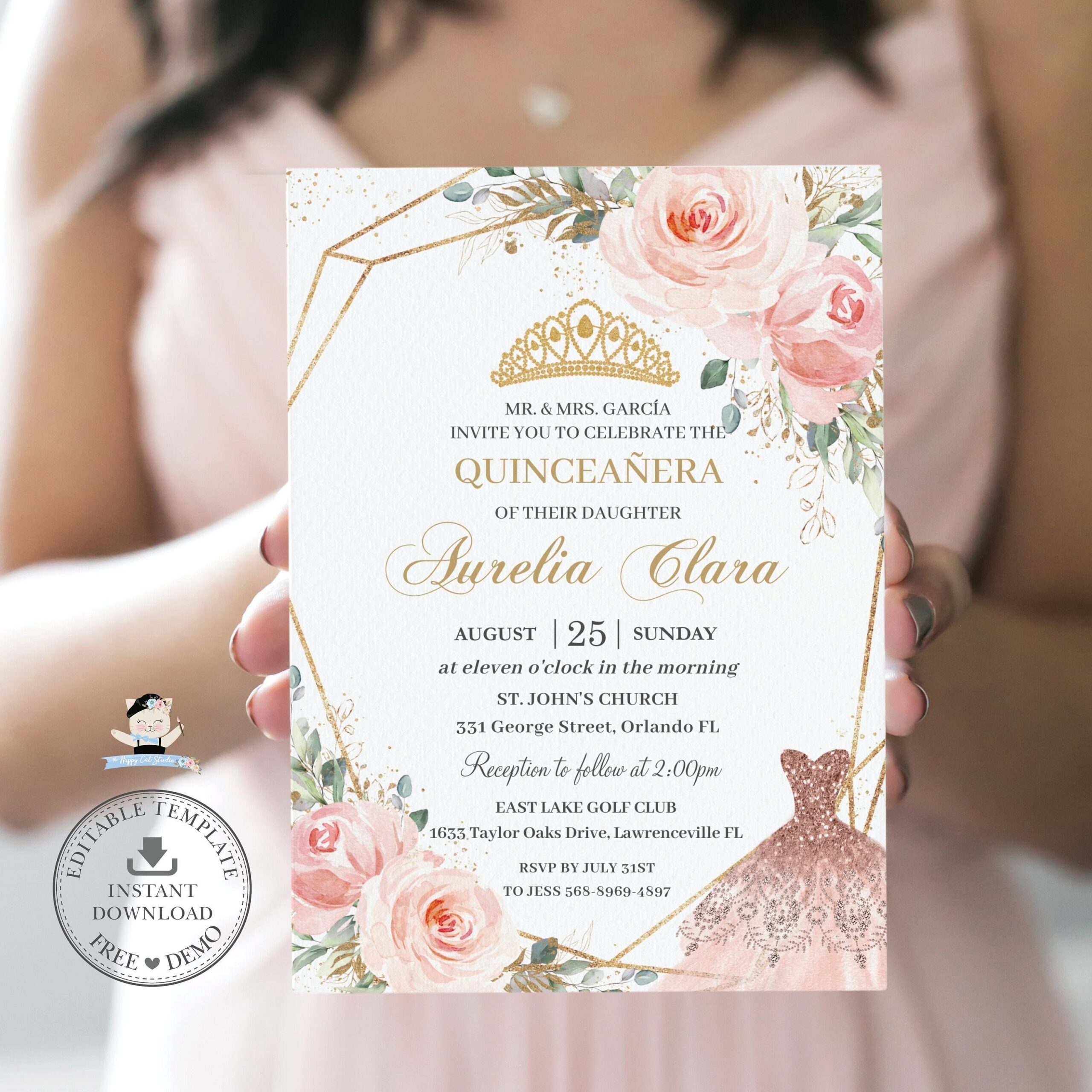 EDITABLE TEMPLATE Quinceanera Mis Quince Anos Chic Blush Pink Floral Rose Flowers Dress 15th Birthday Invitation INSTANT Download QC1 Etsy