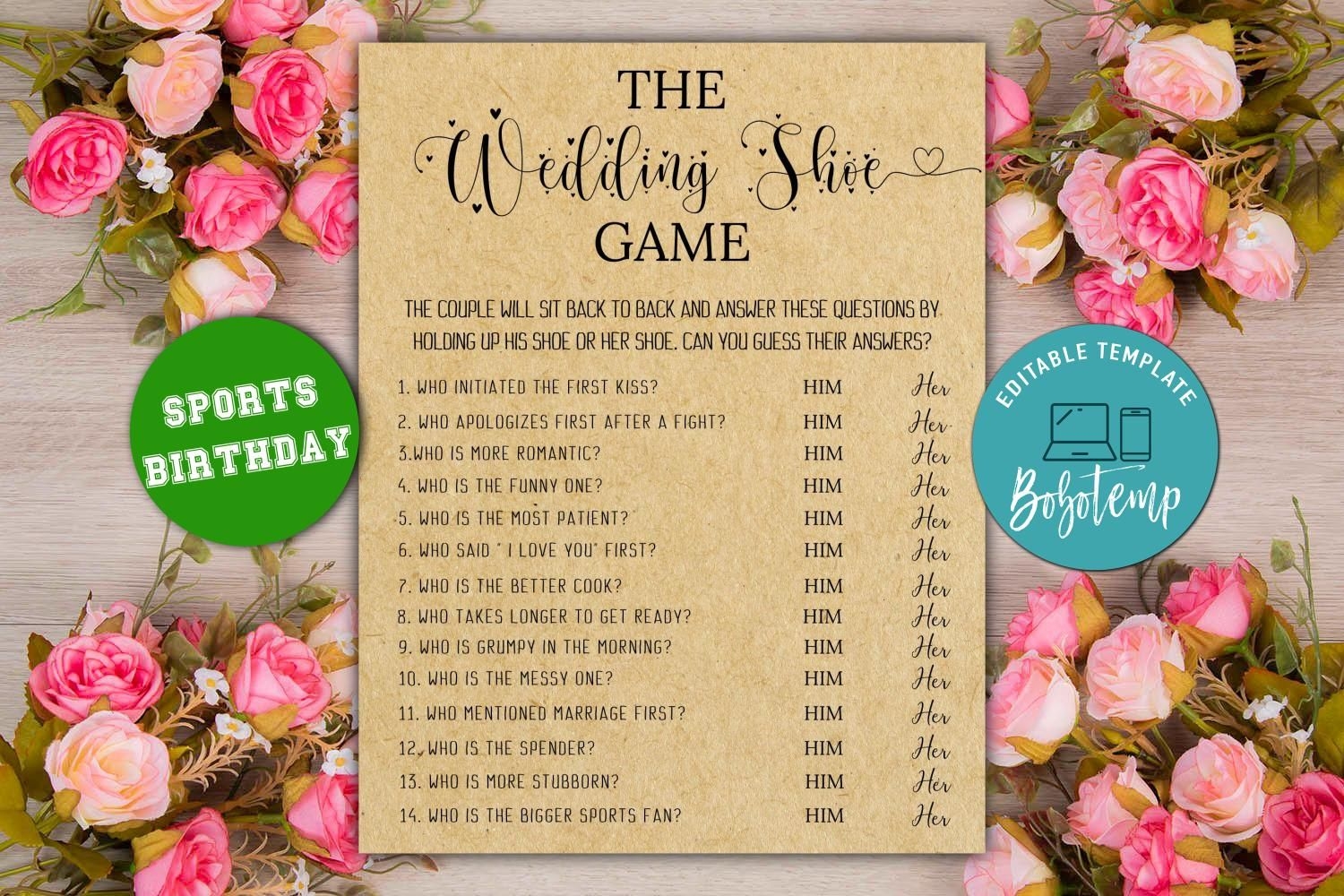 Editable The Wedding Shoe Game Bridal Shower Games DIY
