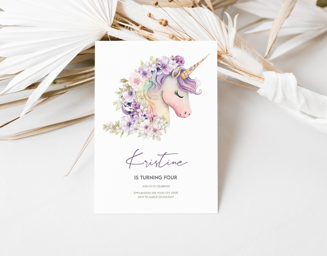 Editable Unicorn Birthday Invitation Magical Floral Unicorn Party Girl Any Age Birthday Invite Template Printable Digital Download Etsy
