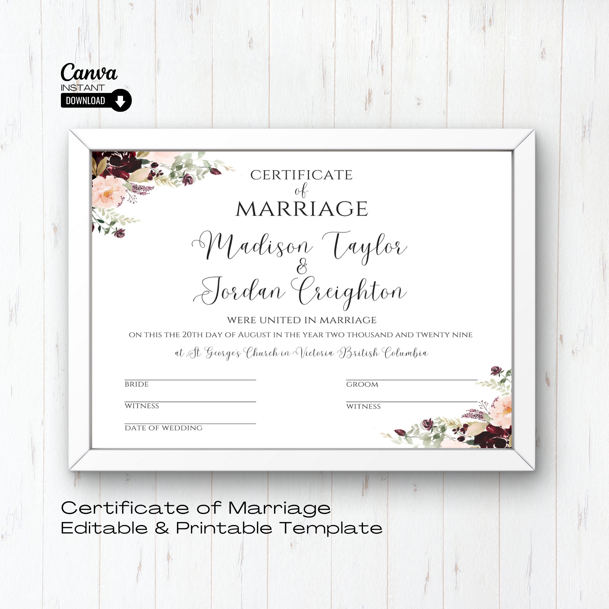 Editable Wedding Certificate Template Marriage Certificate 