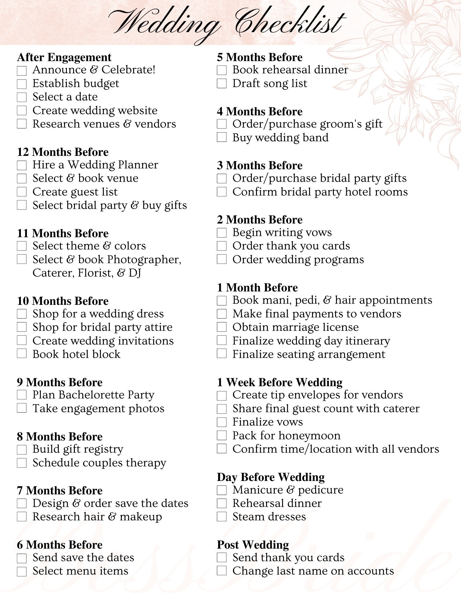 Editable Wedding Checklist Template Prntbl concejomunicipaldechinu gov co