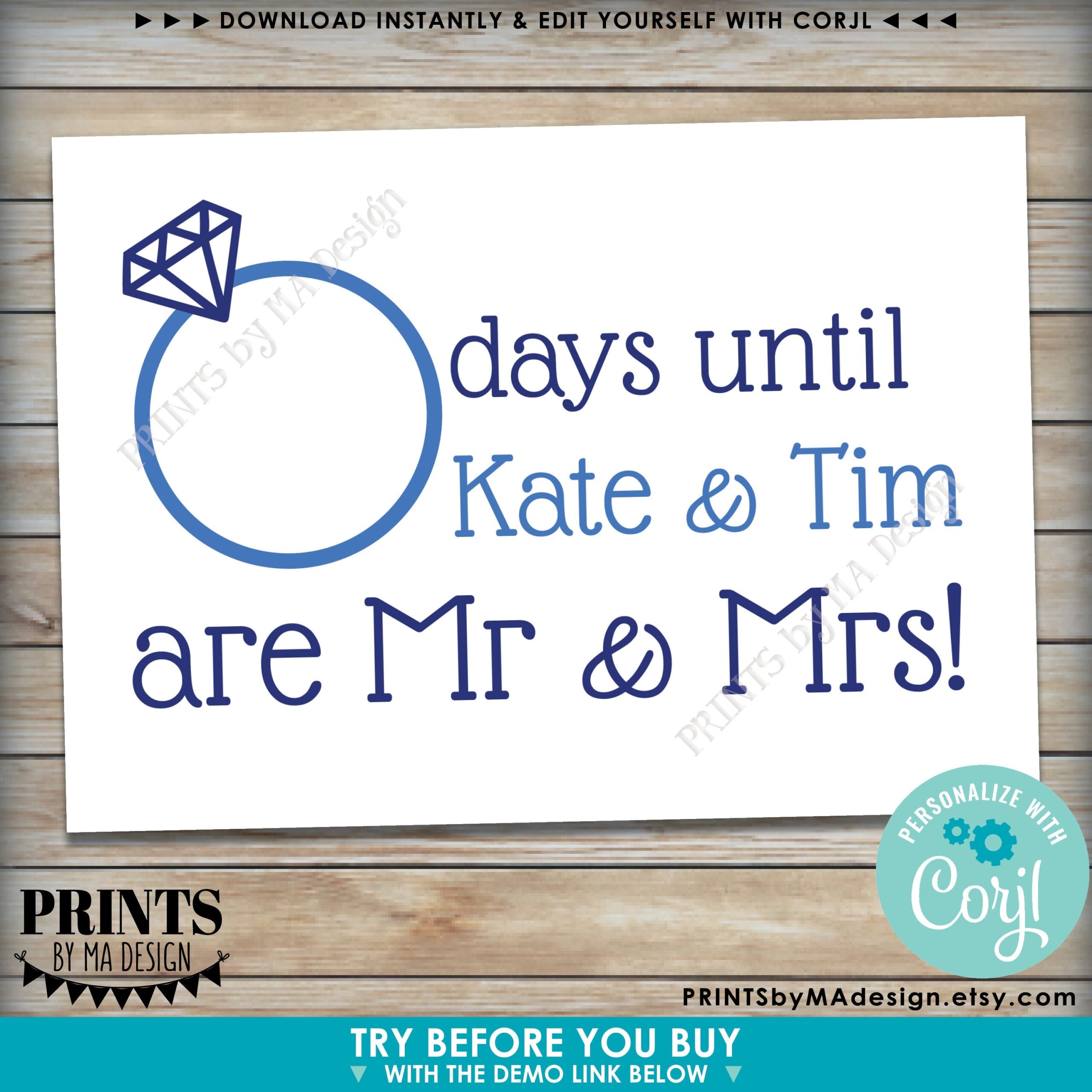 Editable Wedding Countdown Sign Days Until She s Mrs Wedding 