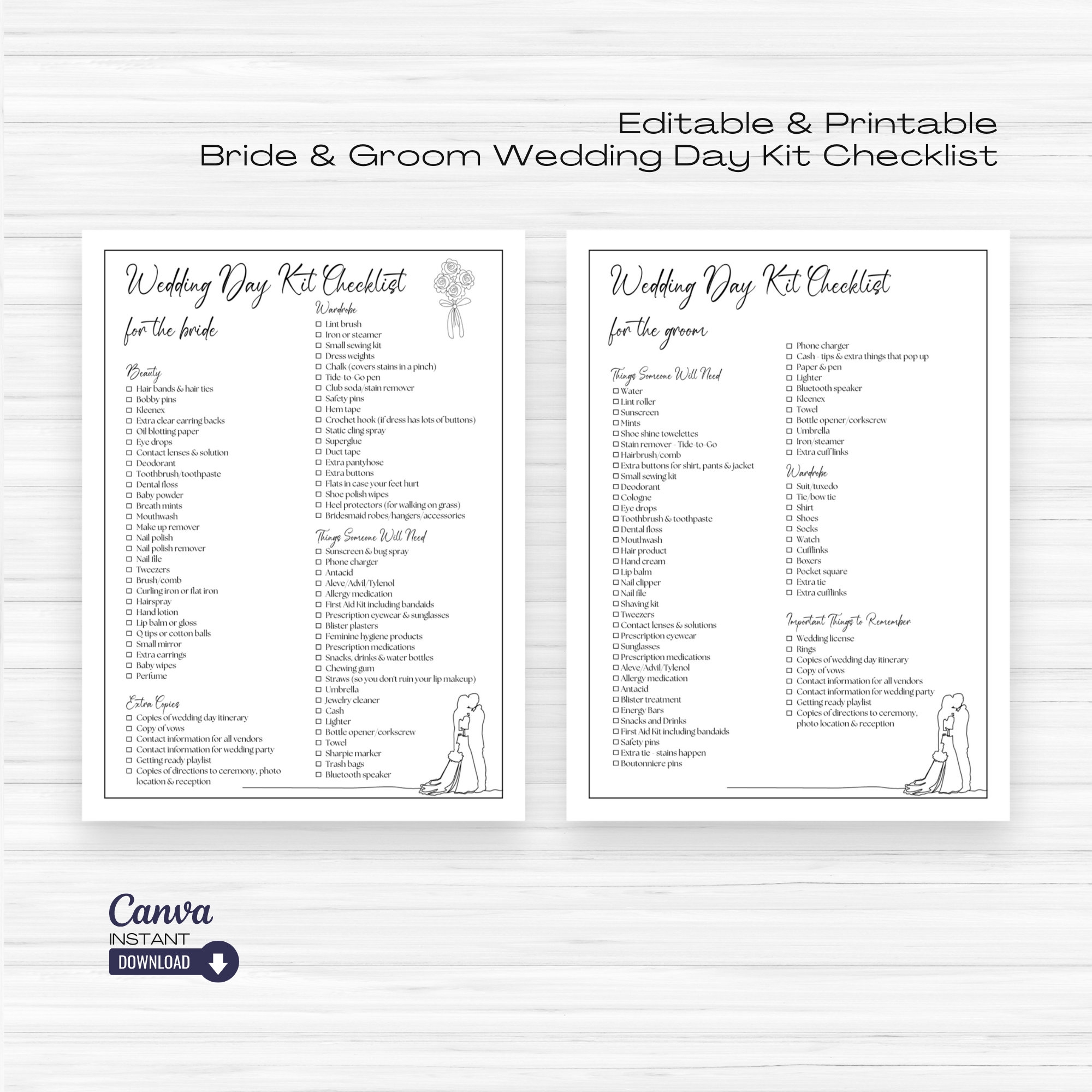 Editable Wedding Day Checklist Printable Wedding Day Checklist 