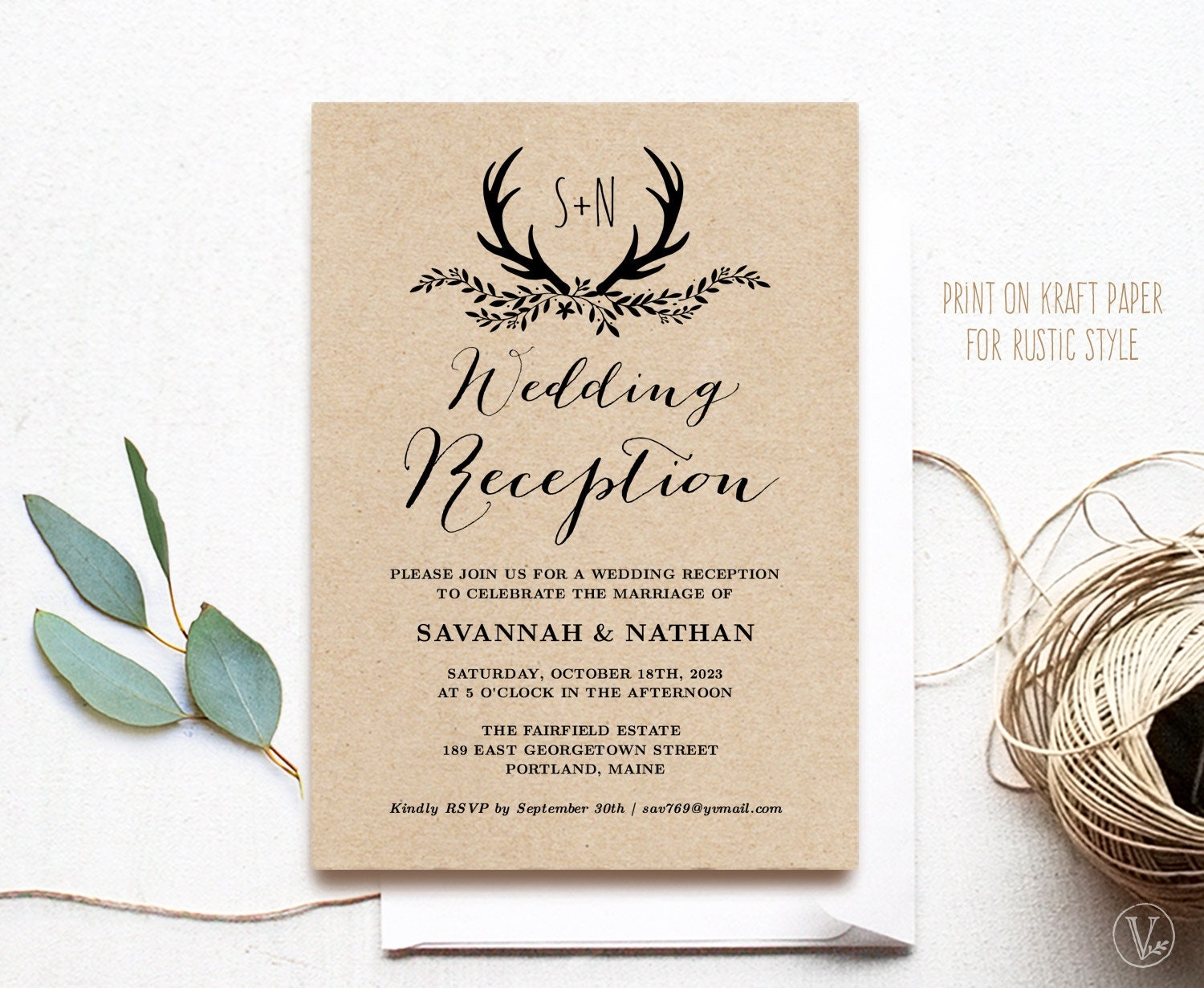 Editable Wedding Reception Party Invitation Template Printable Rustic Reception Party Invitation Card DIY Kraft Floral Antler VW19 Etsy New Zealand