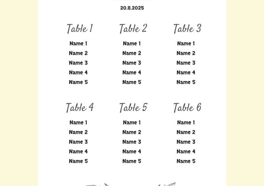 Editable Wedding Seating Chart Templates In Word To Download